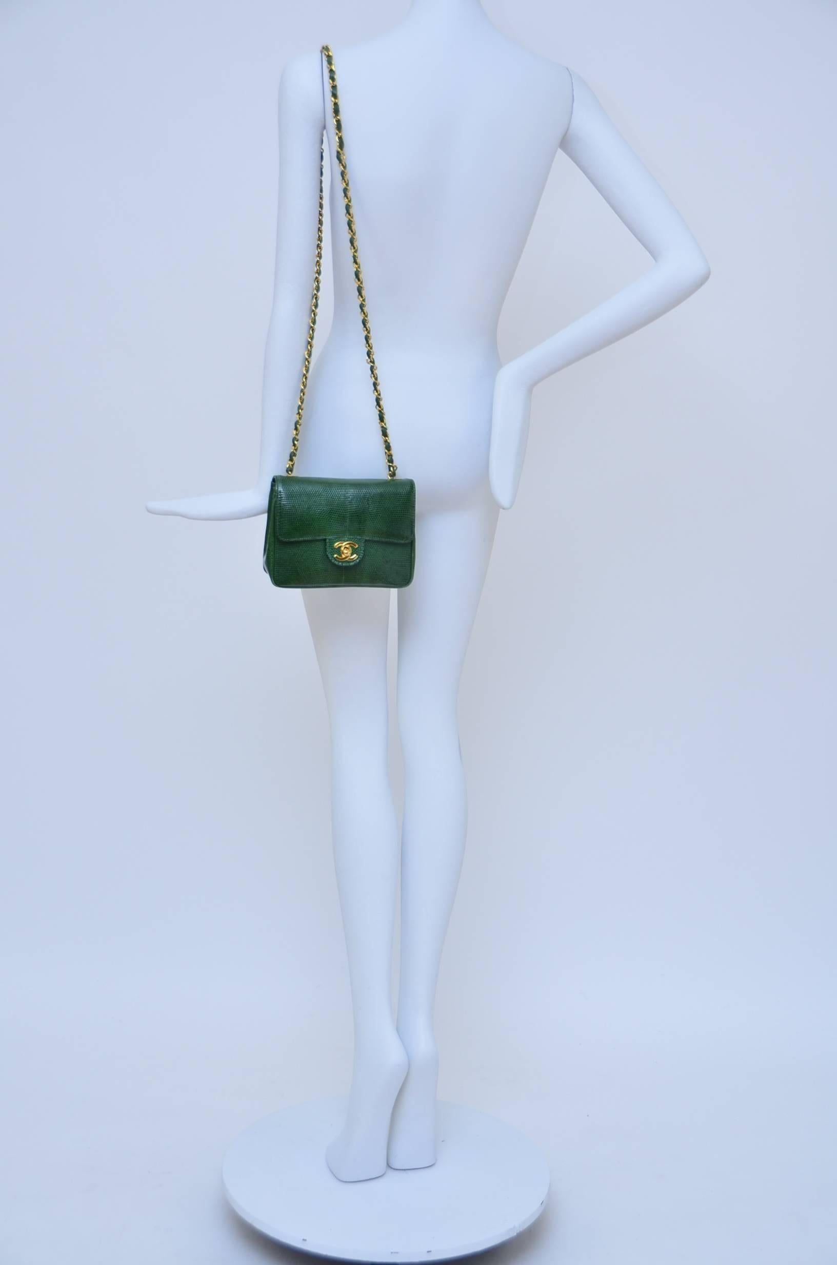 CHANEL Rare Vintage  Emerald Green Lizard Mini Handbag  Excellent 3
