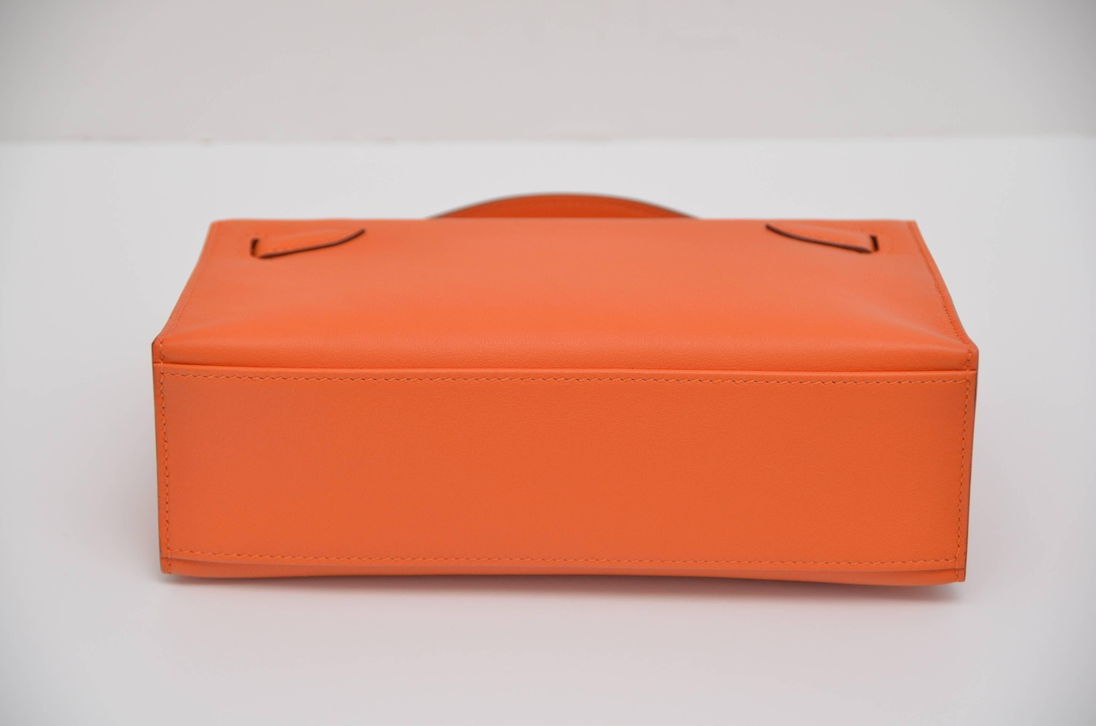 HERMES Kelly Iconic Orange Color Mini Pochette Veau Swift NEW 1
