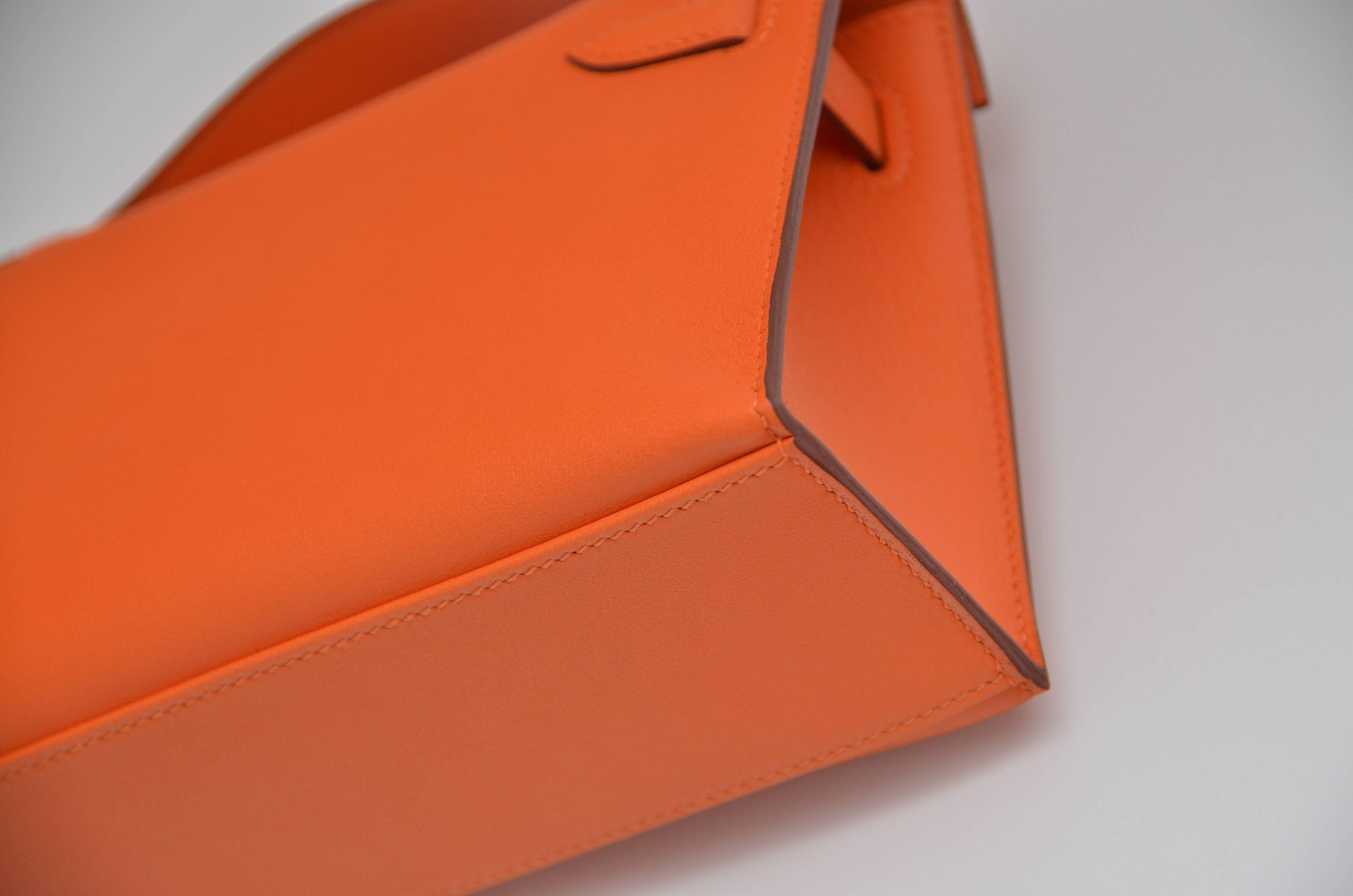 HERMES Kelly Iconic Orange Color Mini Pochette Veau Swift NEW 3