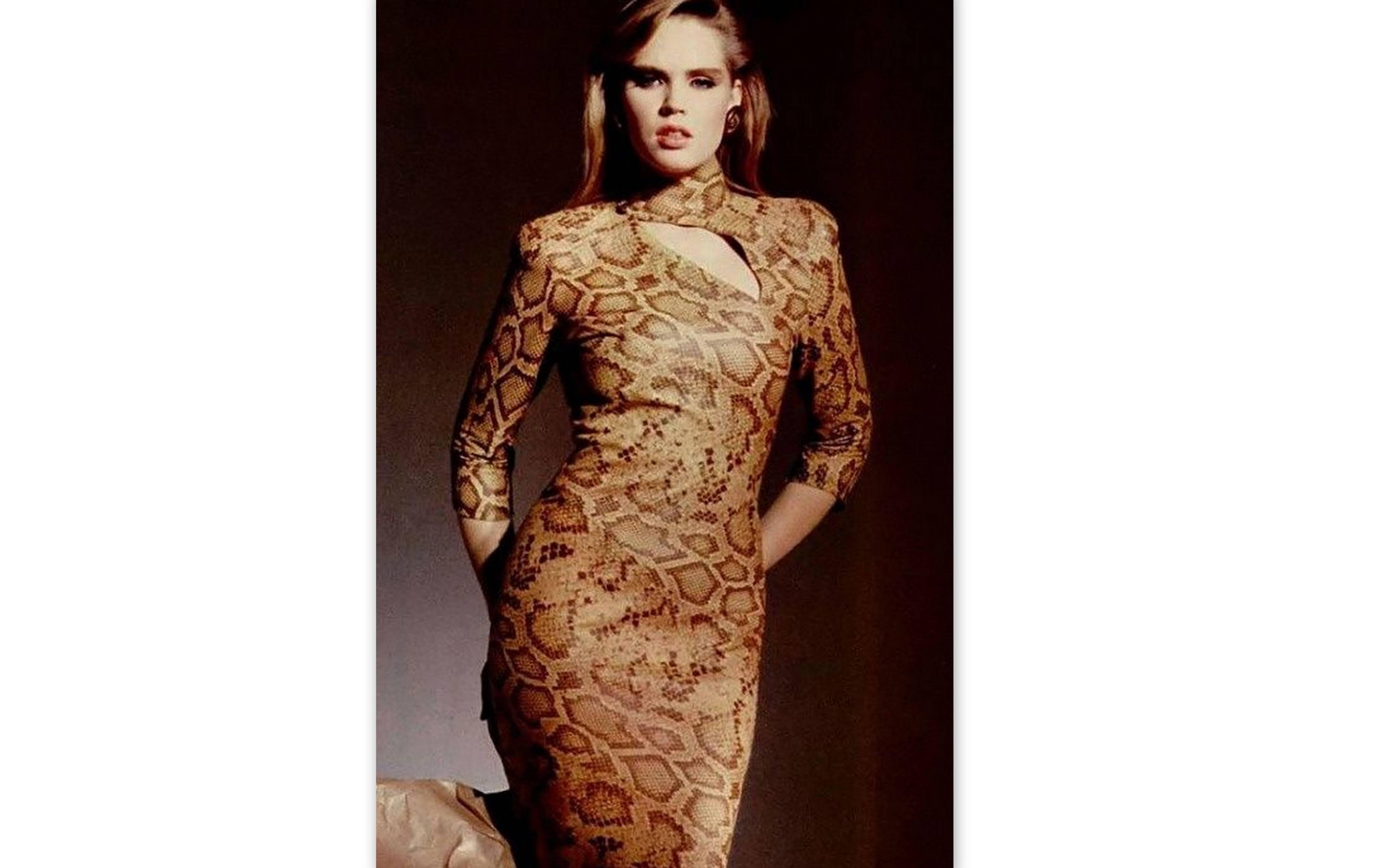  Thierry Mugler  1983 Snake Print  Dress Photographed  By Claus Wickrath Size 38 In Excellent Condition In New York, NY