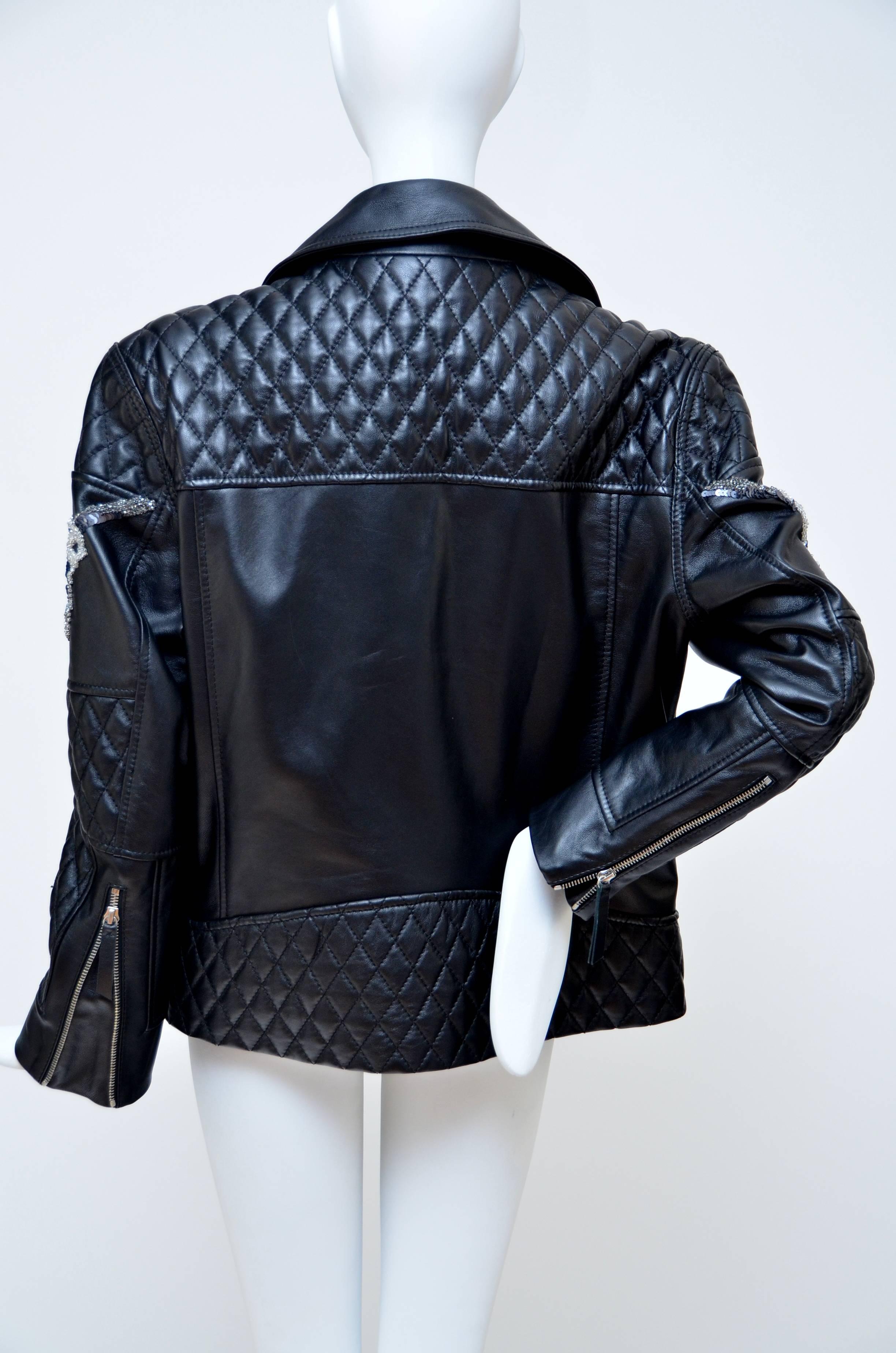 Giles Motorcycle Embellished Leather Jacket   In Excellent Condition In New York, NY