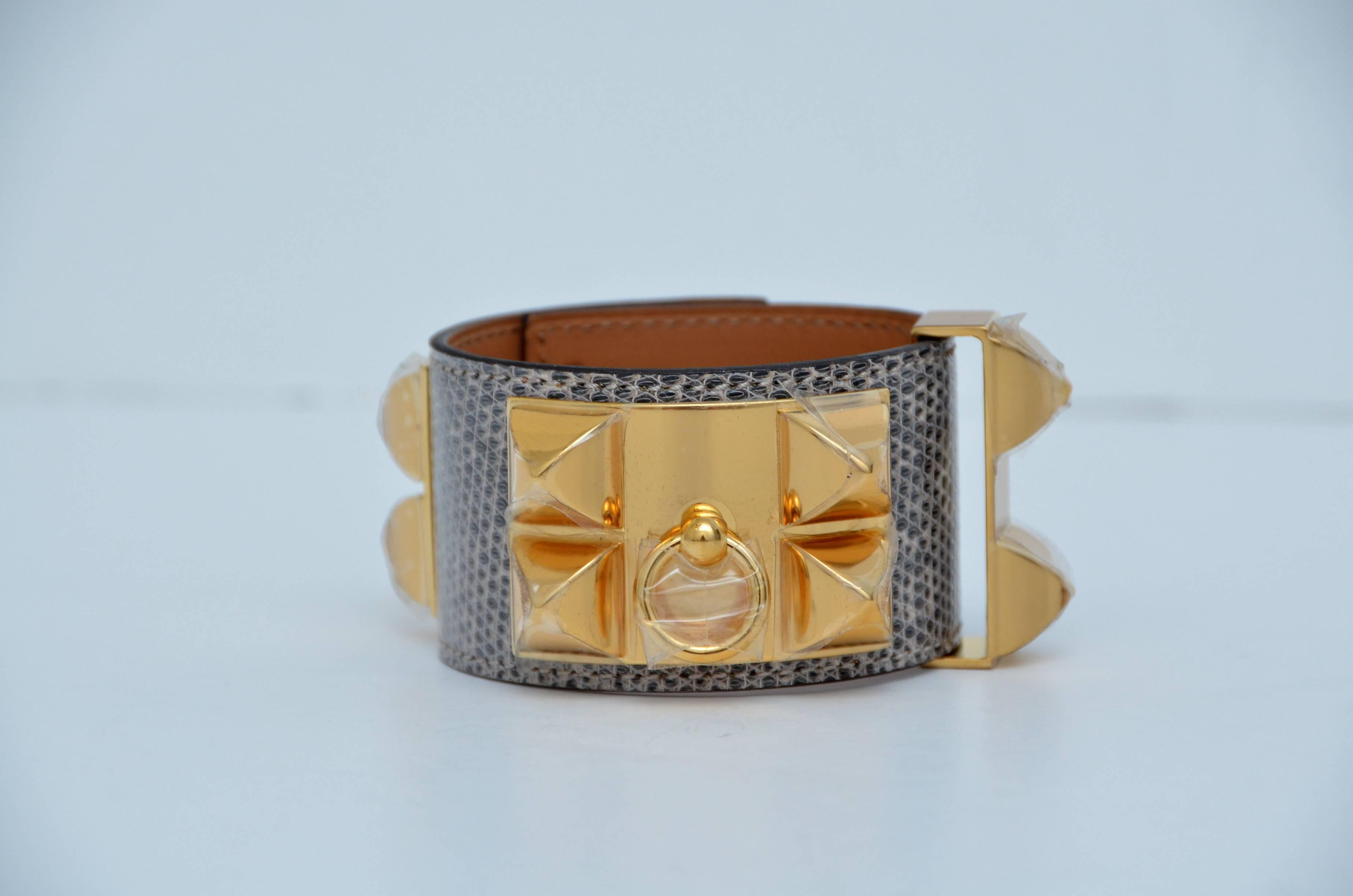 Women's or Men's HERMES CDC Bracelet Cuff Collier Chien Lizard Natural Ombre   S     NEW