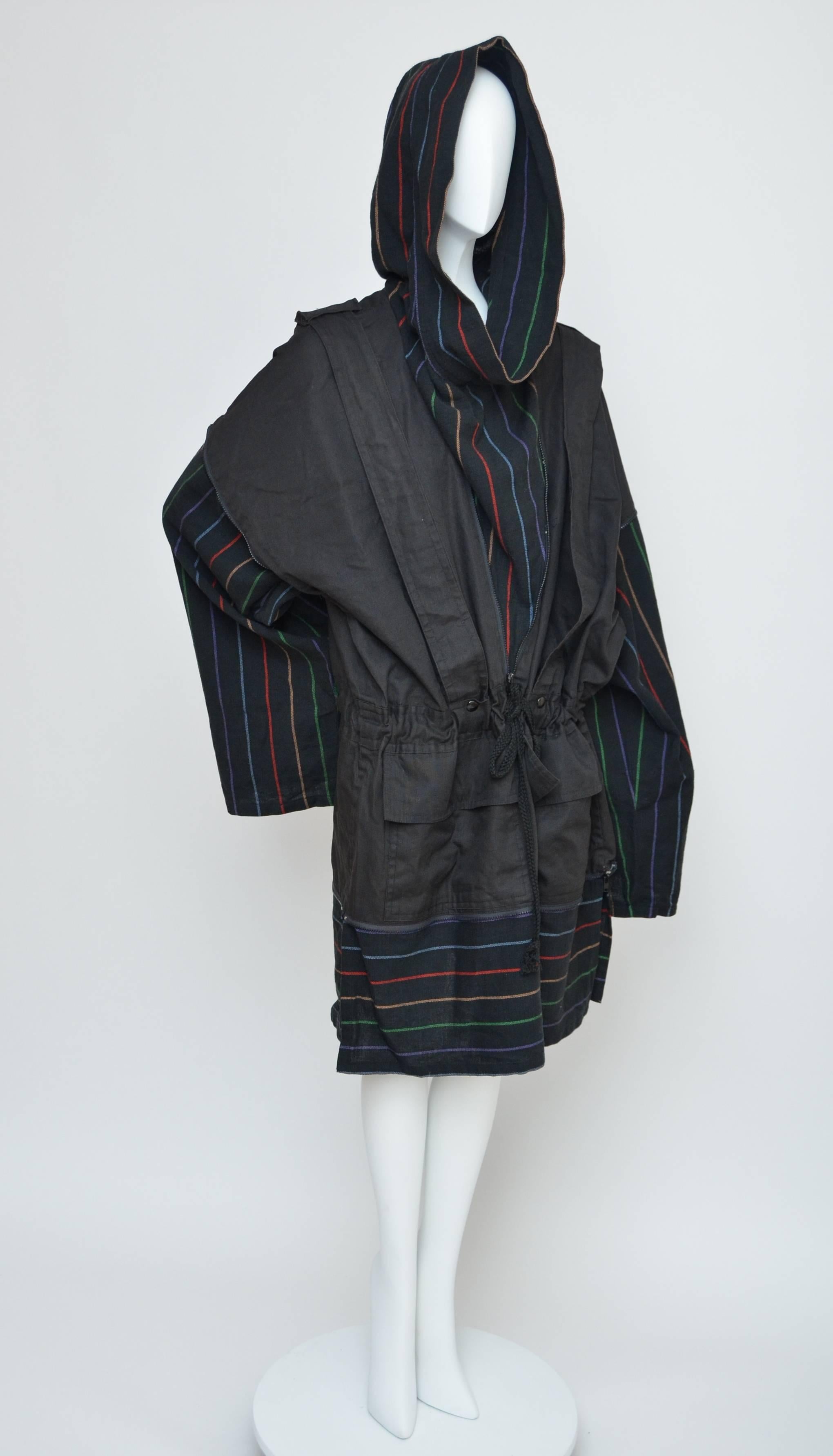 Black Issey Miyake Convertible Backpack Anorak Jacket, 1970s