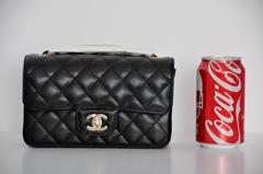 CHANEL '17 Rectangle  New Mini Black Caviar Light Gold  Flap RARE SOLD OUT