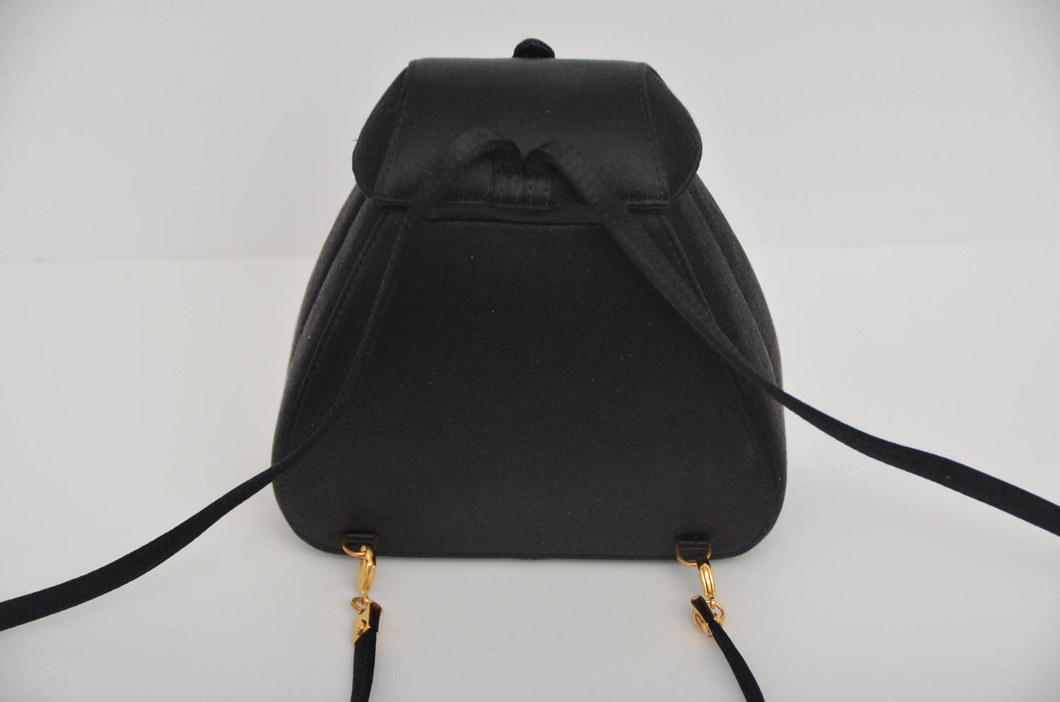 Gucci Super Cute And Super Rare Black Satin Mini Backpack Handbag Mint For Sale at 1stdibs