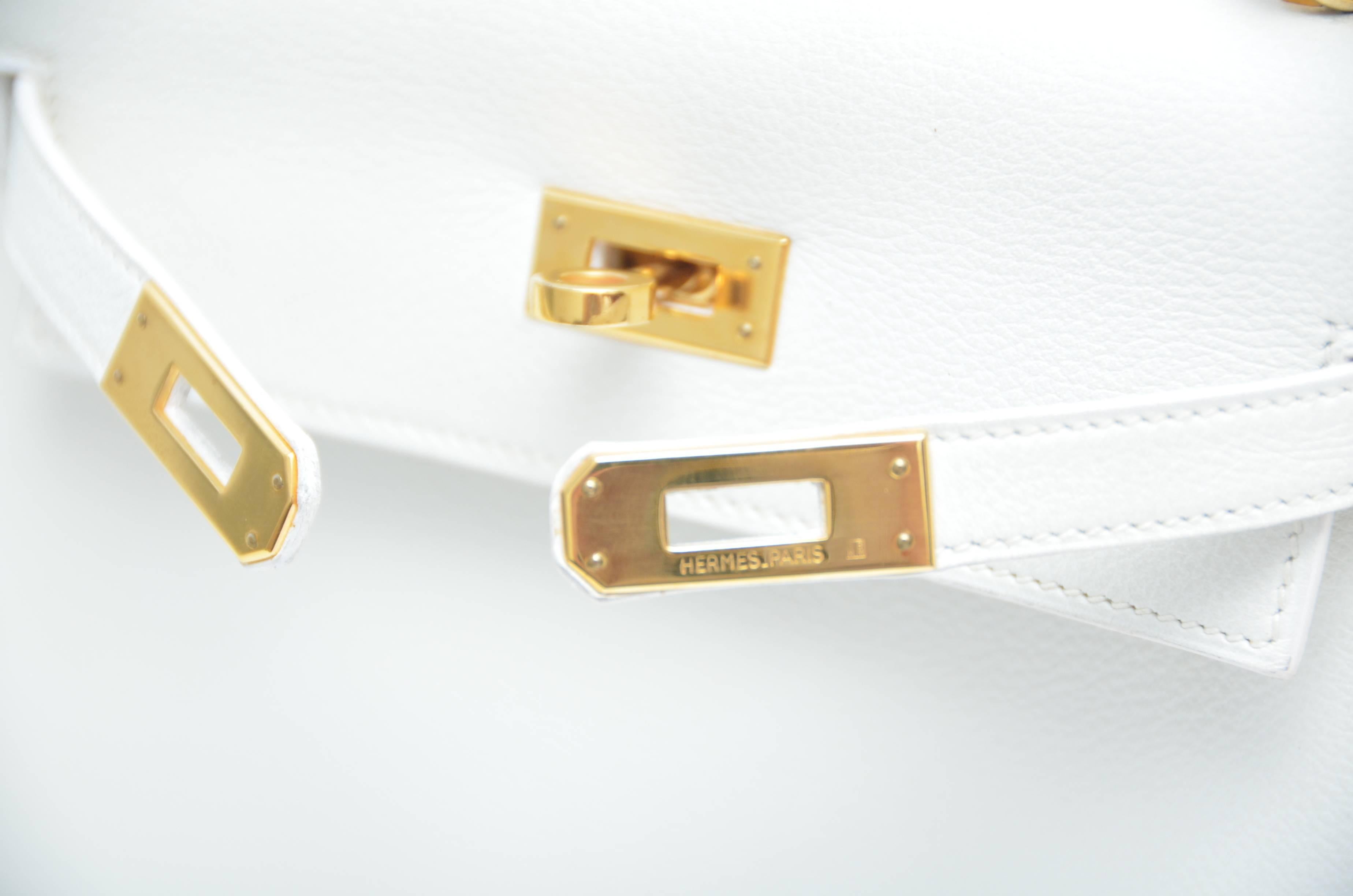 HERMES Super Rare White Mini Kelly  Gold Hardware 20 CM Veau Gulliver Leather 3