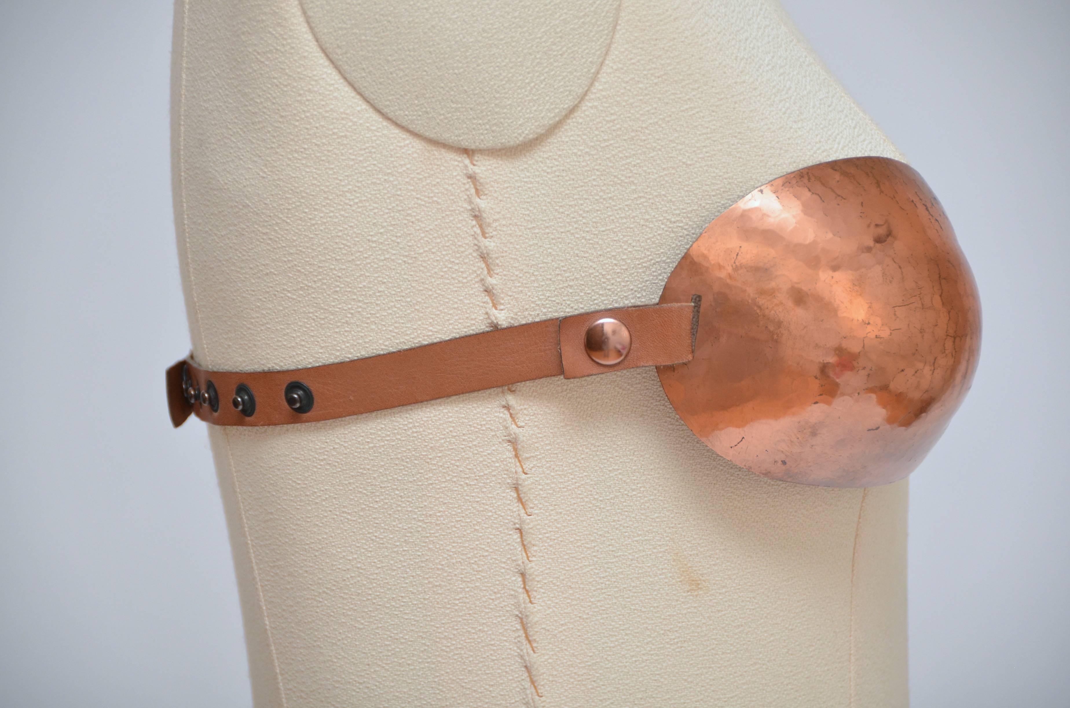 Women's or Men's Krizia Metal  Red Copper Bra With Leather Straps, 1980s  