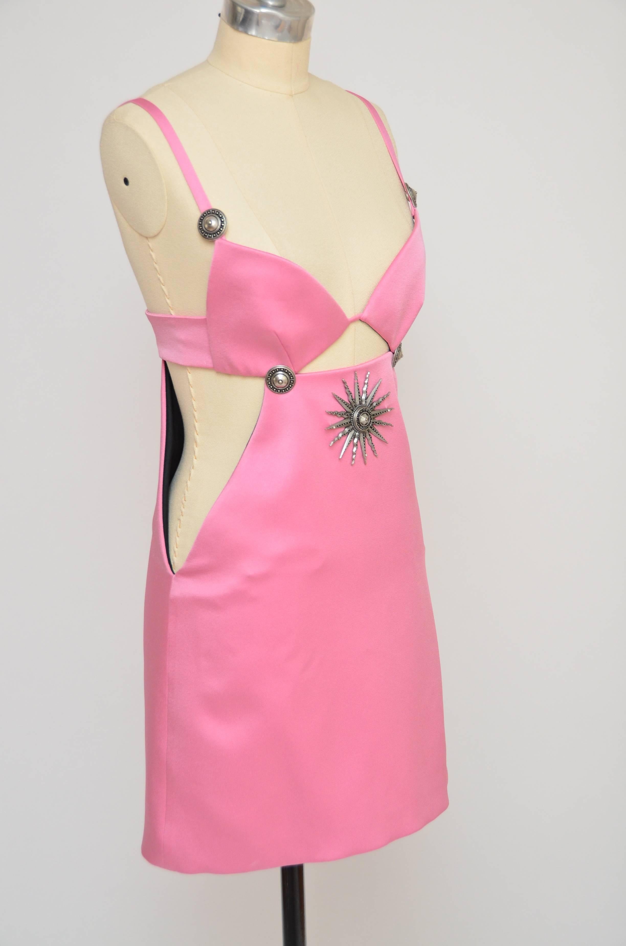 Women's Pink Fausto Puglisi 2016 Embellished Mini Dress Seen On Jennifer Lopez NEW