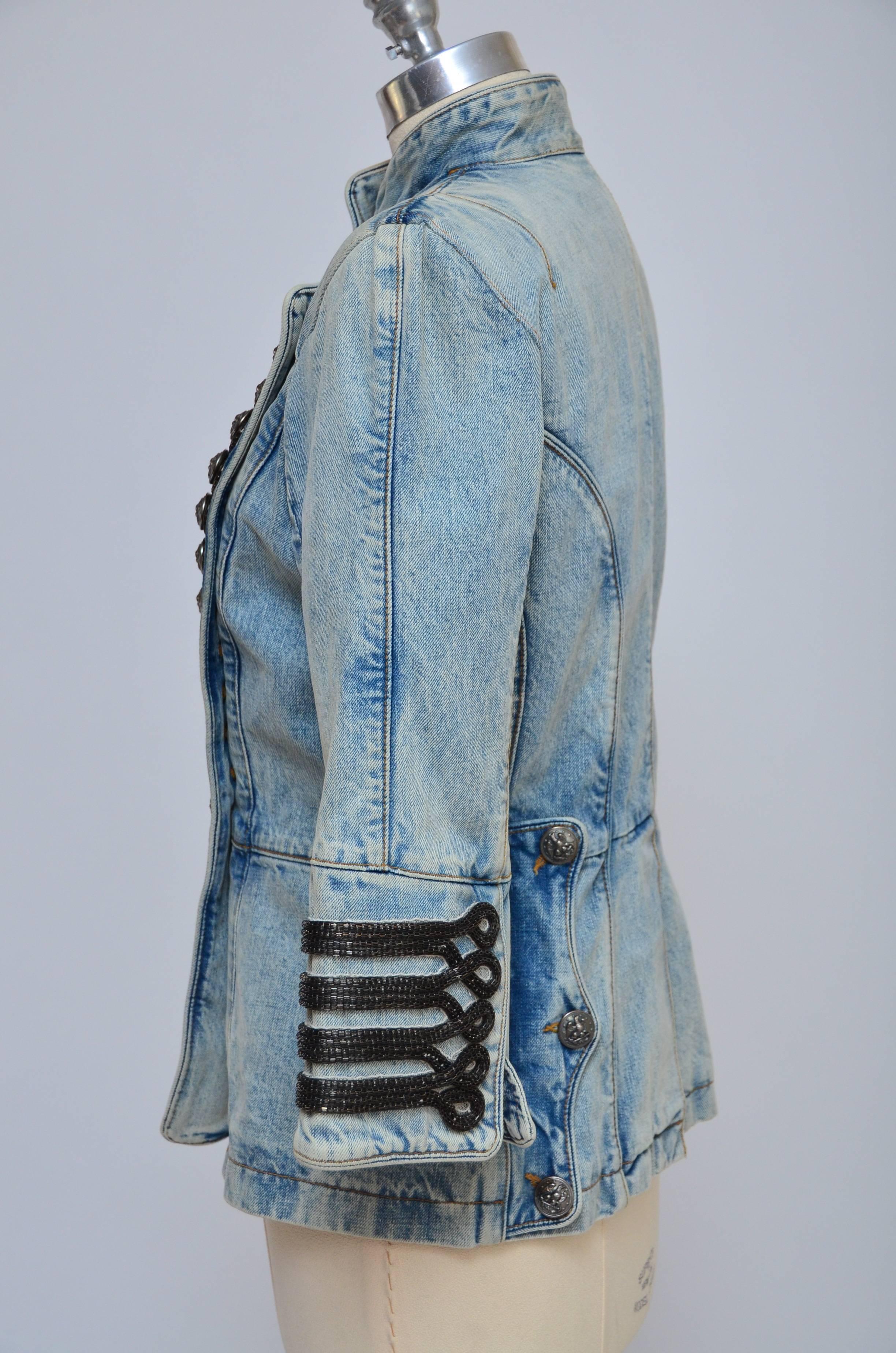 Blue Rare Balmain Spring 2009 RTW Military Style Denim Jacket  New 42 FR