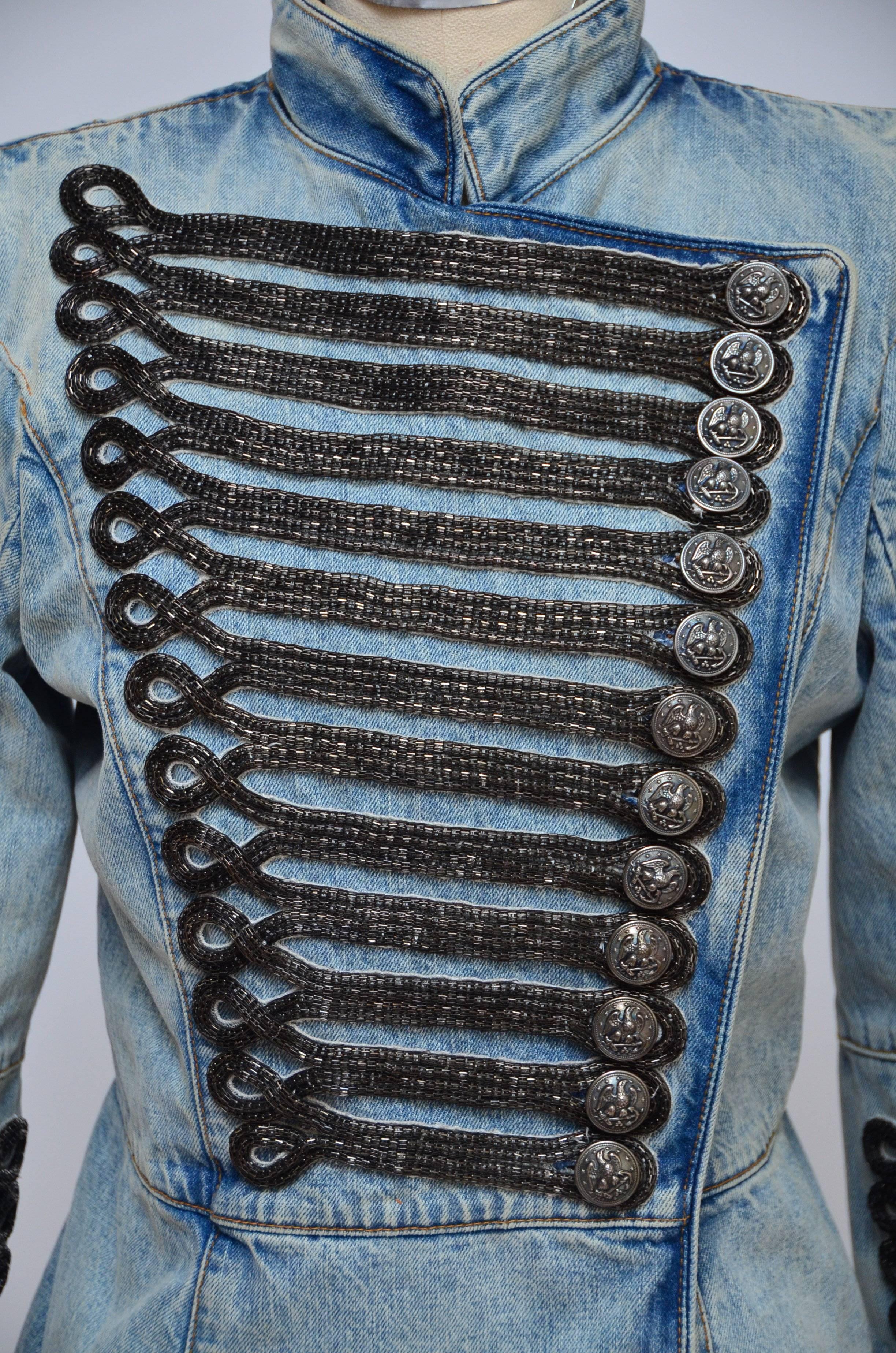 Women's or Men's Rare Balmain Spring 2009 RTW Military Style Denim Jacket  New 42 FR