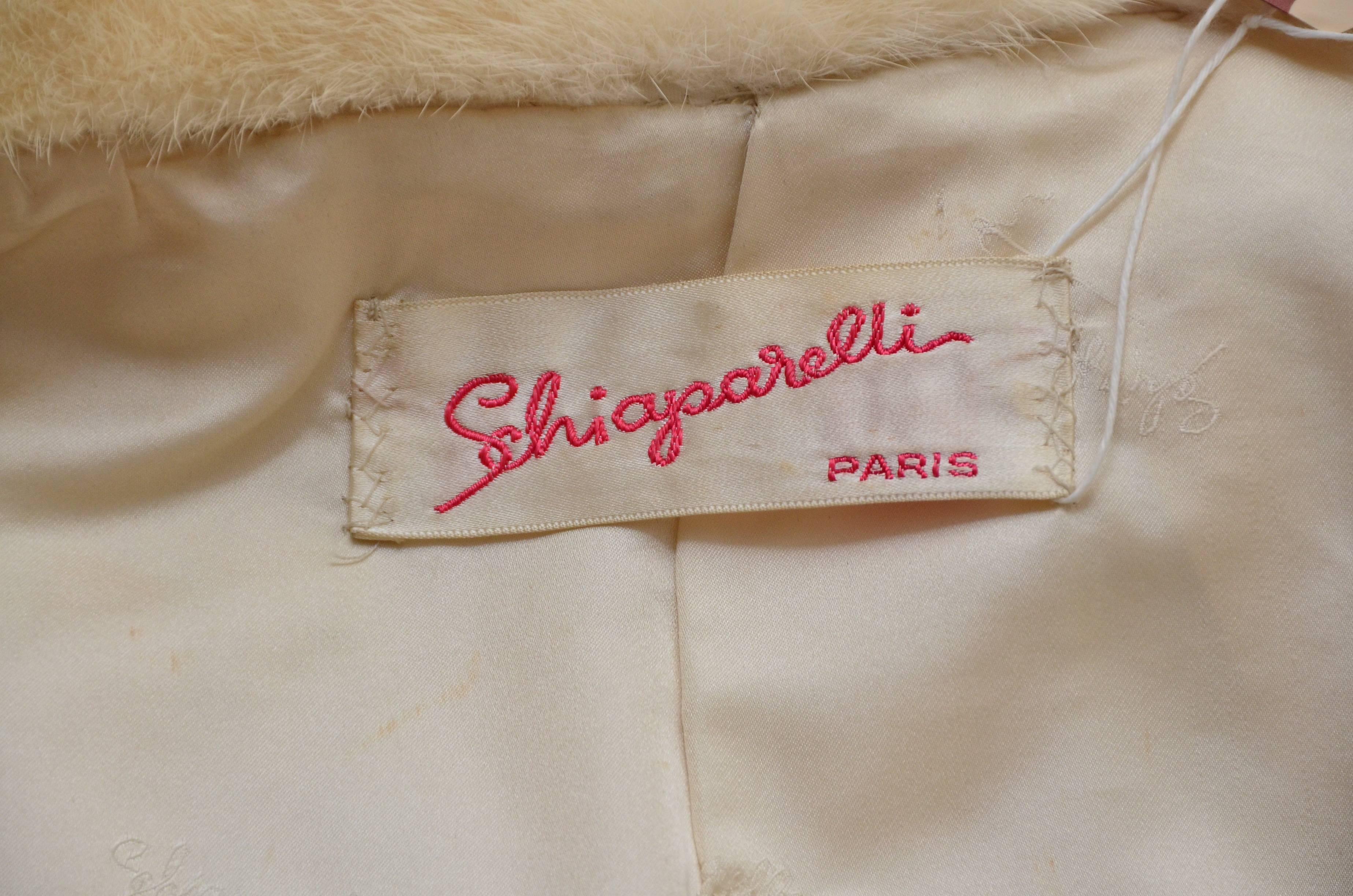 Rare Amazing  Elsa Schiaparelli White Mink Blue Leather Chevron Coat 1