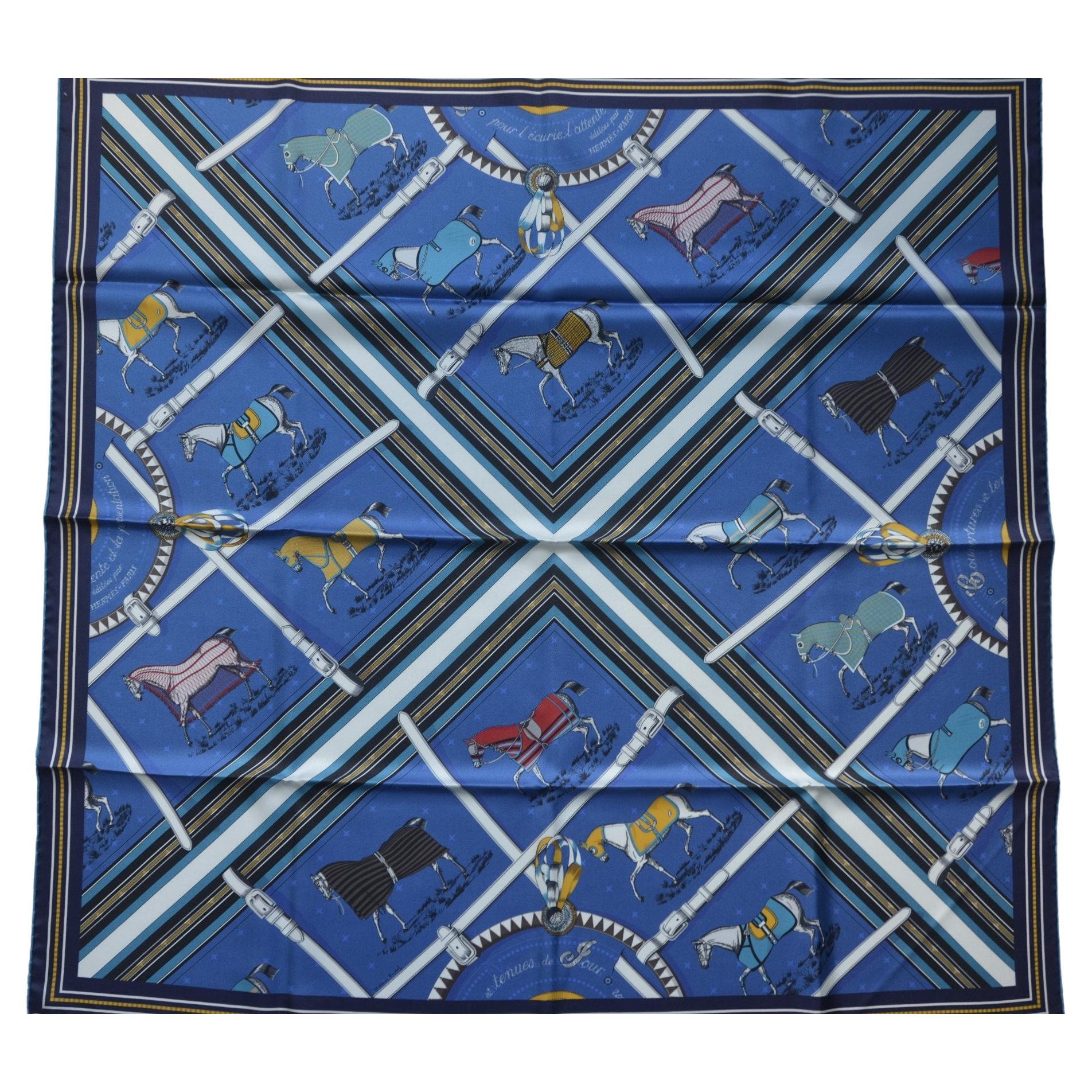 Hermes-Schal 90 CM  Carre Double Face Courvertures  GB/BLEU/GOLD/NOIR  NEU