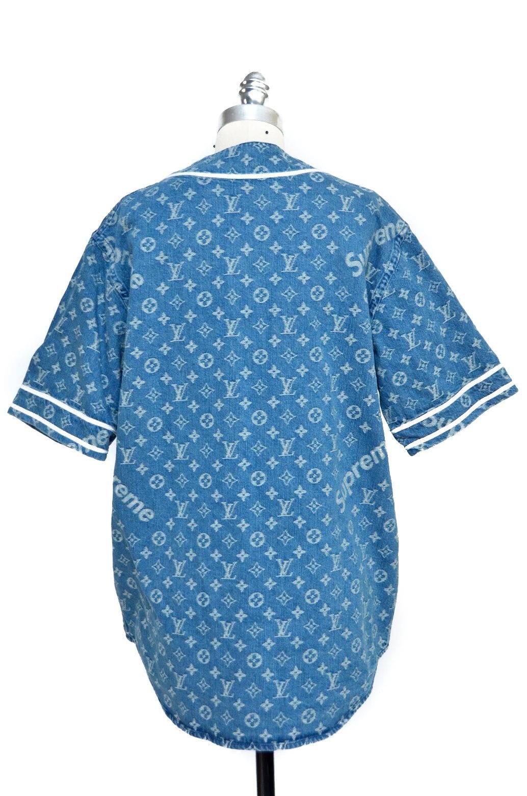 Supreme x Louis Vuitton LV All Over Monogram Denim Baseball Jersey Sz  Medium For Sale at 1stDibs | supreme lv baseball jersey replica, louis vuitton  baseball jersey, louis vuitton supreme baseball jersey