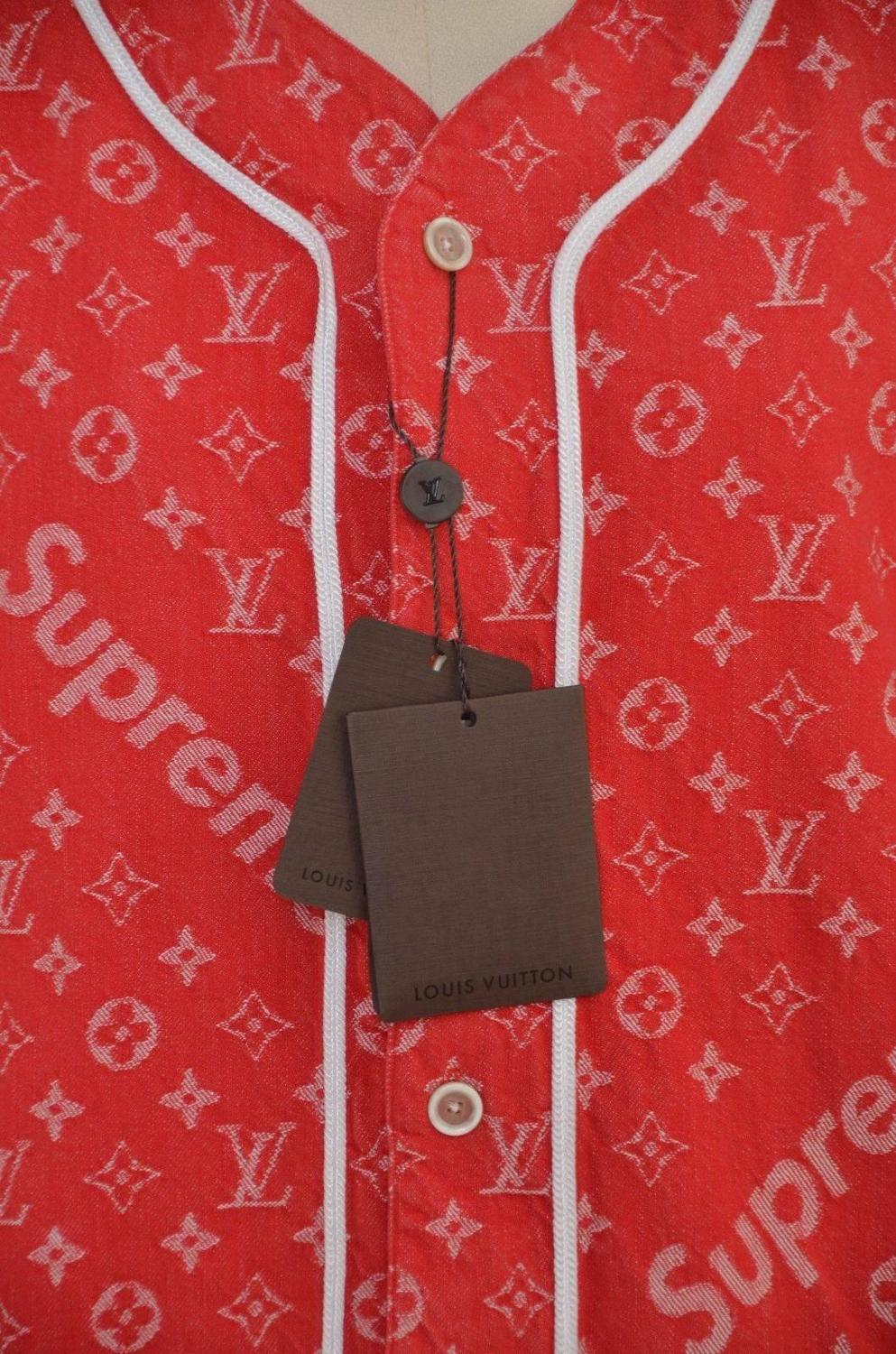 Supreme x Louis Vuitton All Over Monogram Denim Baseball Jersey Red Sz  Medium For Sale at 1stDibs | louis vuitton baseball jersey, supreme x louis  vuitton baseball jersey, supreme lv jersey