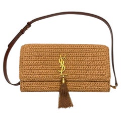 Saint Laurent Kate 99 YSL Beige Raffia Woven Crossbody with Tassel NEW