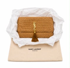 Saint Laurent Kate 99 YSL Beige Raffia Woven Crossbody with Tassel NEW
