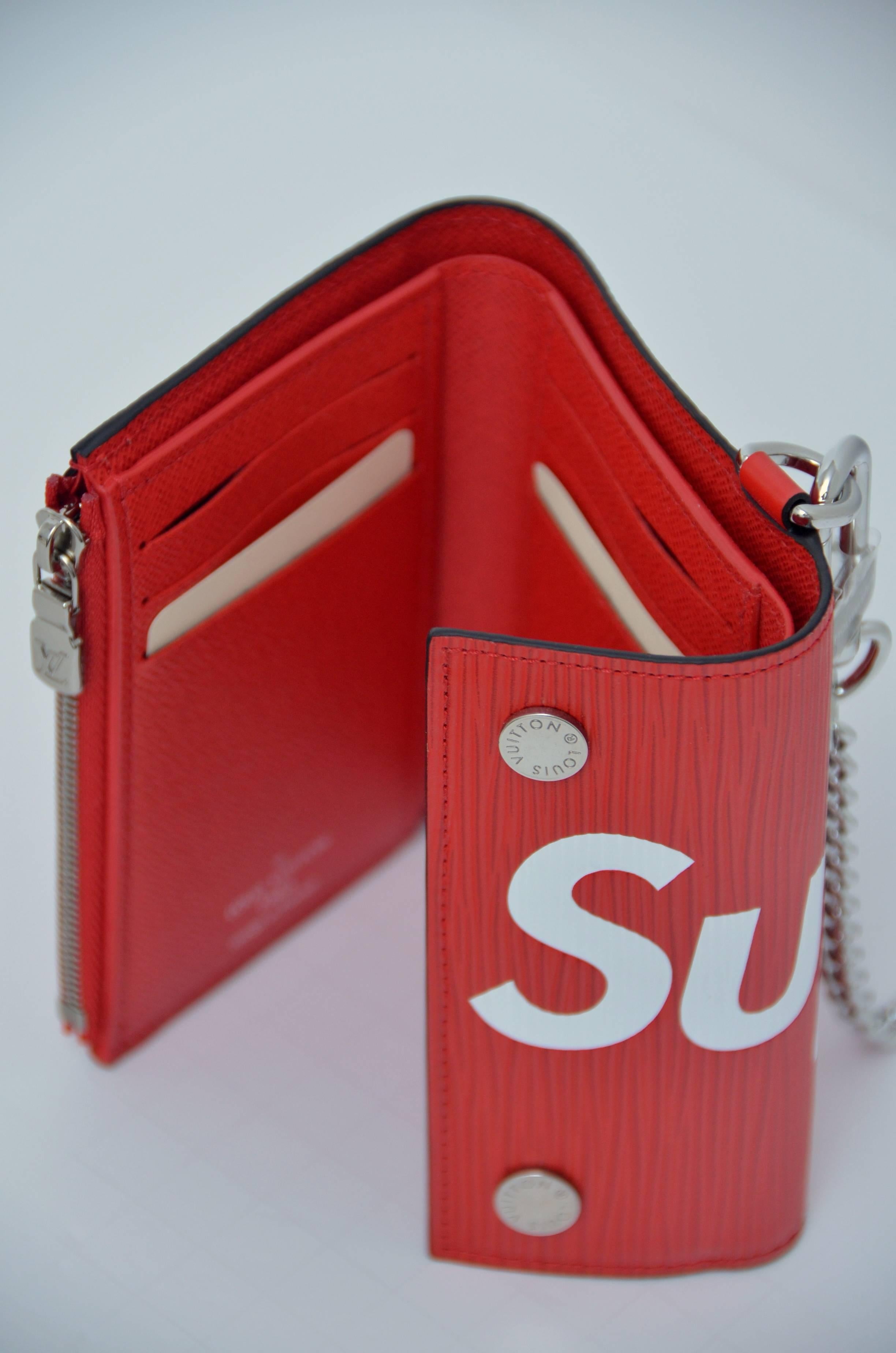 Louis Vuitton X Supreme Red Chain Wallet Epi Leather NEW