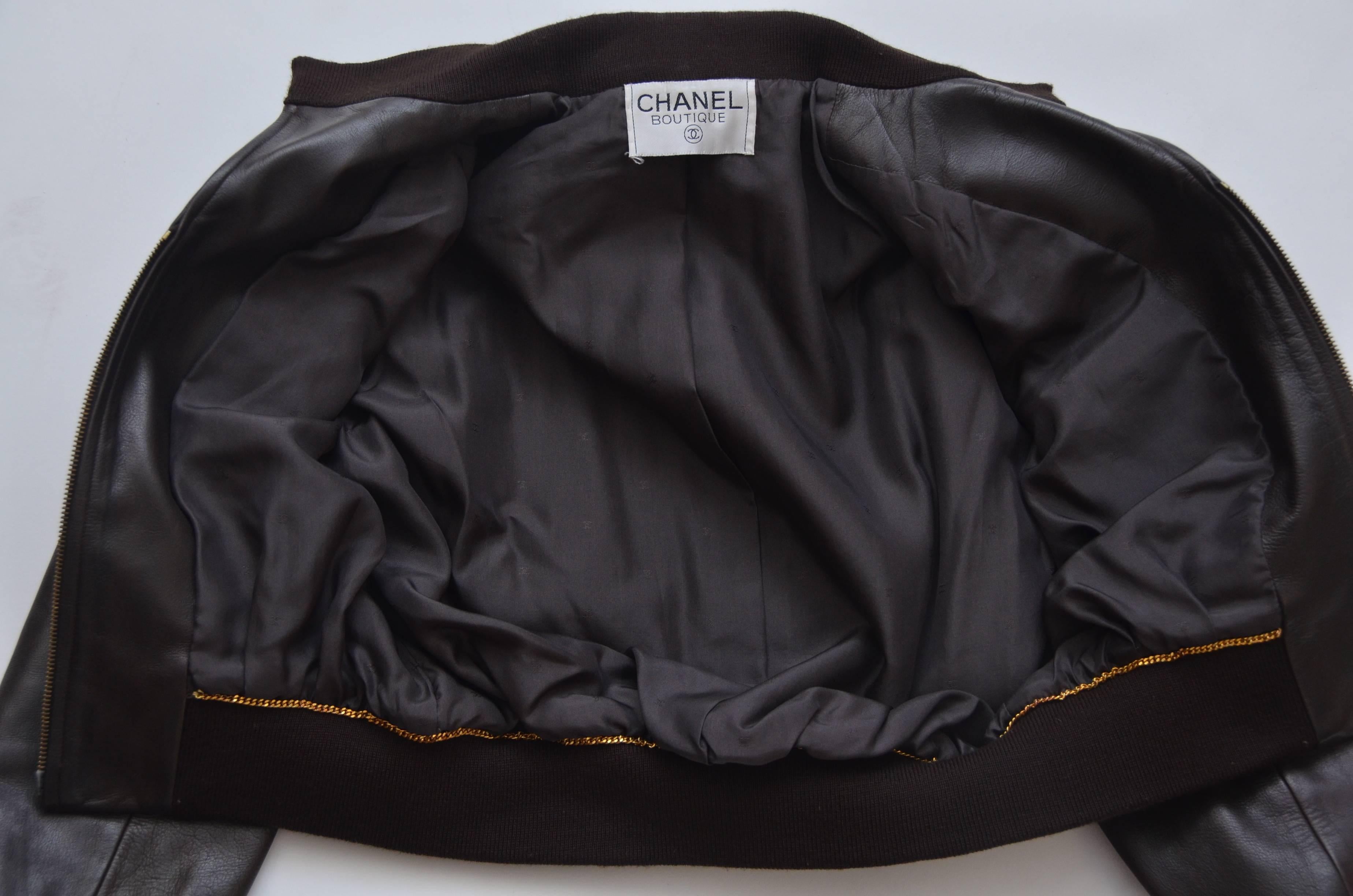CHANEL Brown CC Leather Jacket  MINT In Excellent Condition In New York, NY