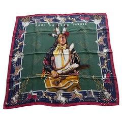 Carre Wash Hermès „Pani La Shar Pawanee“ Schal – Braun/Grün/Marineblau/Himbeer-Mint