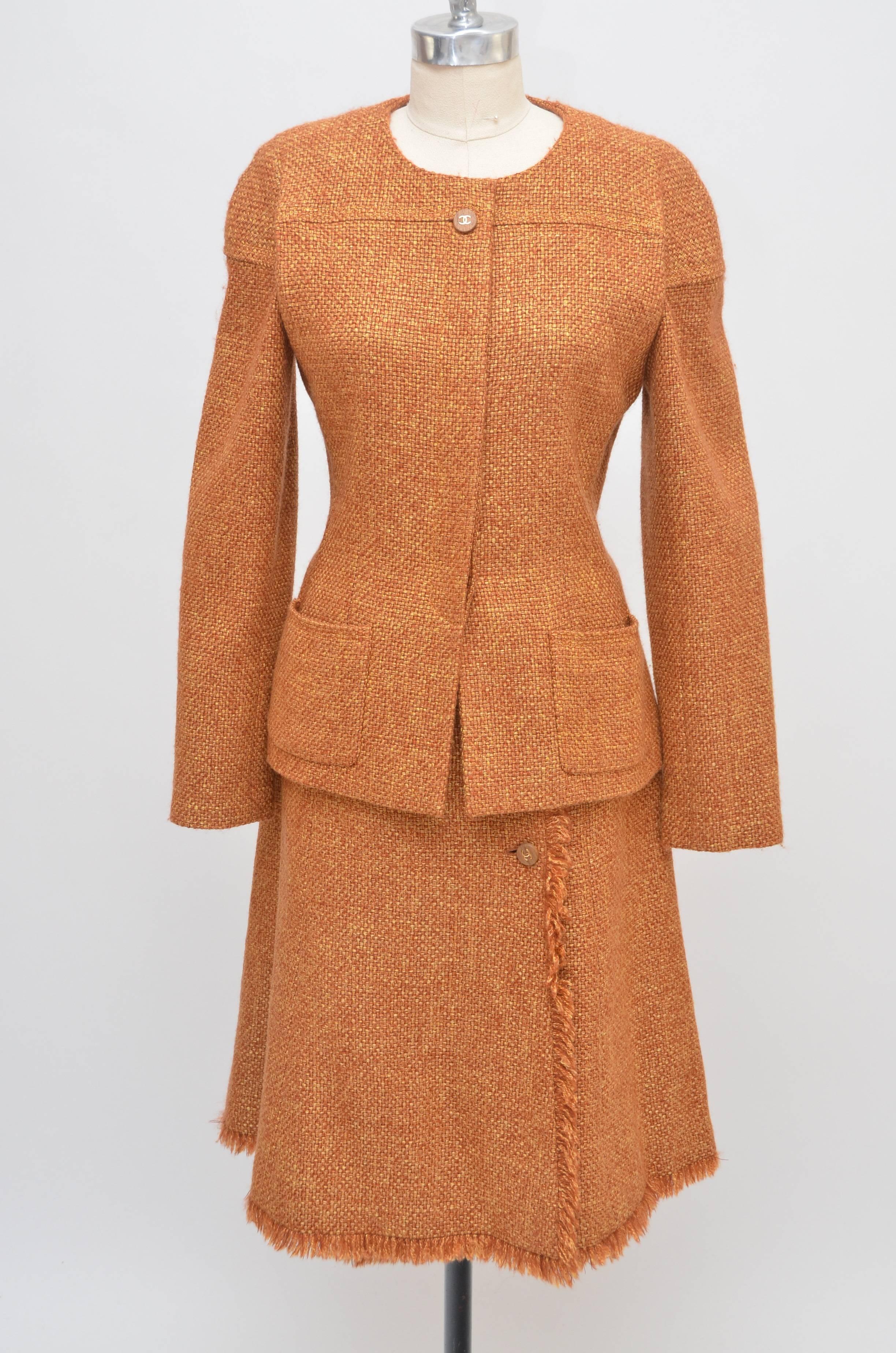 Brown Chanel 3 Piece Tweed Suit, Collection 2001 