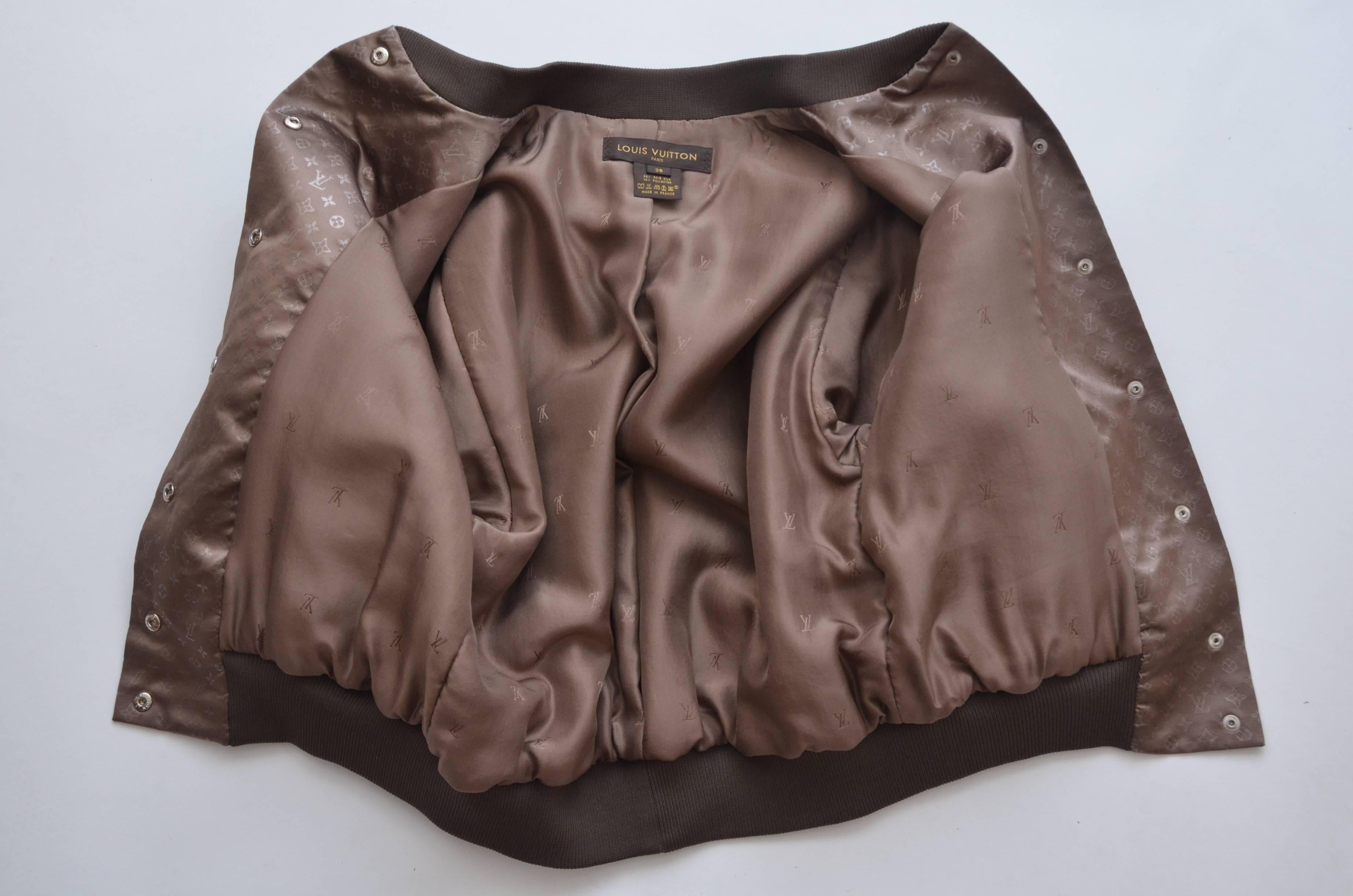 Gray Louis Vuitton Silk Monogram Bomber Jacket Size 38,  New