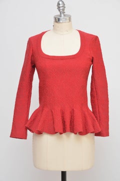 ALAIA Paris ARABESQUE Red Sparkle Embroidered Peplum Top