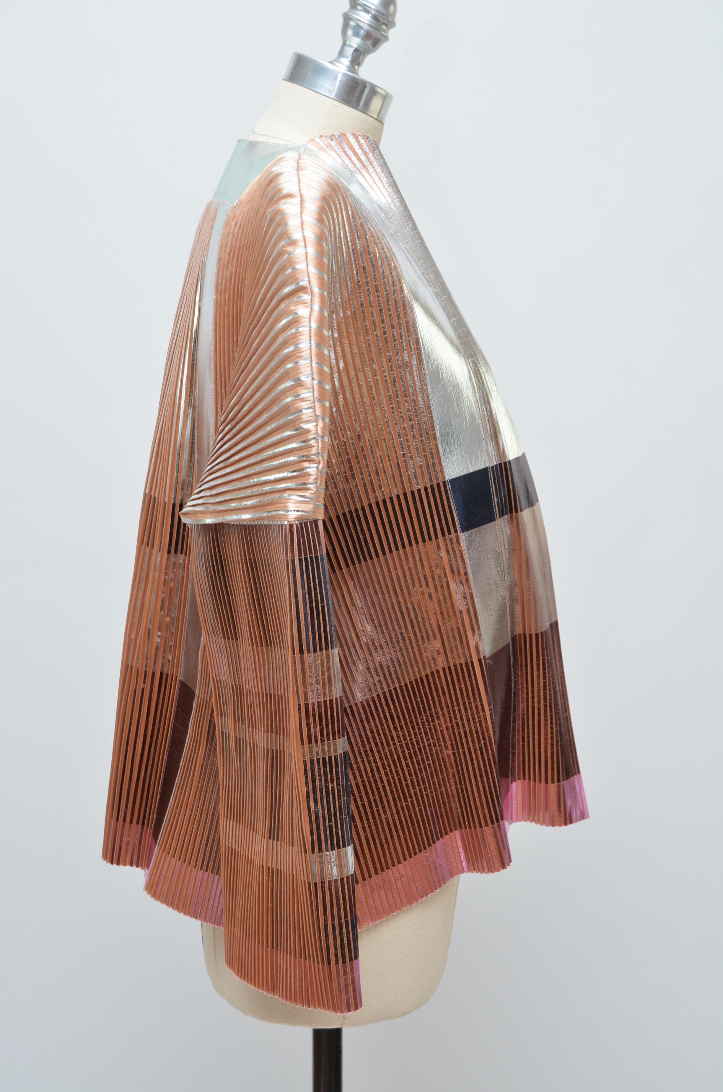 Brown Balenciaga By Nicolas Ghesquiere  Tissue-Fine Metallic Pleated Jacket, 2008