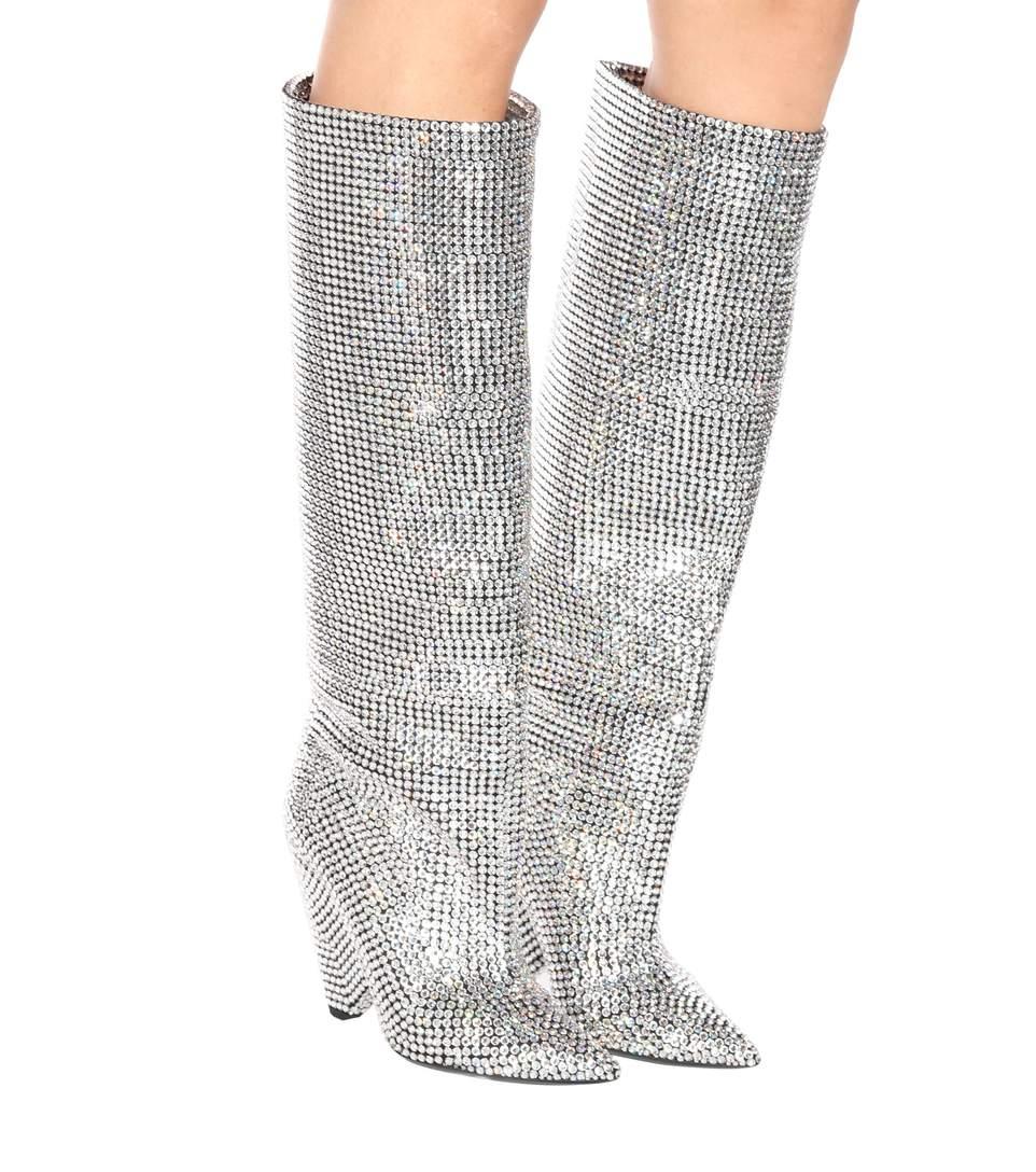 Saint Laurent over-the-knee boot in allover crystal embellishments.
4.3