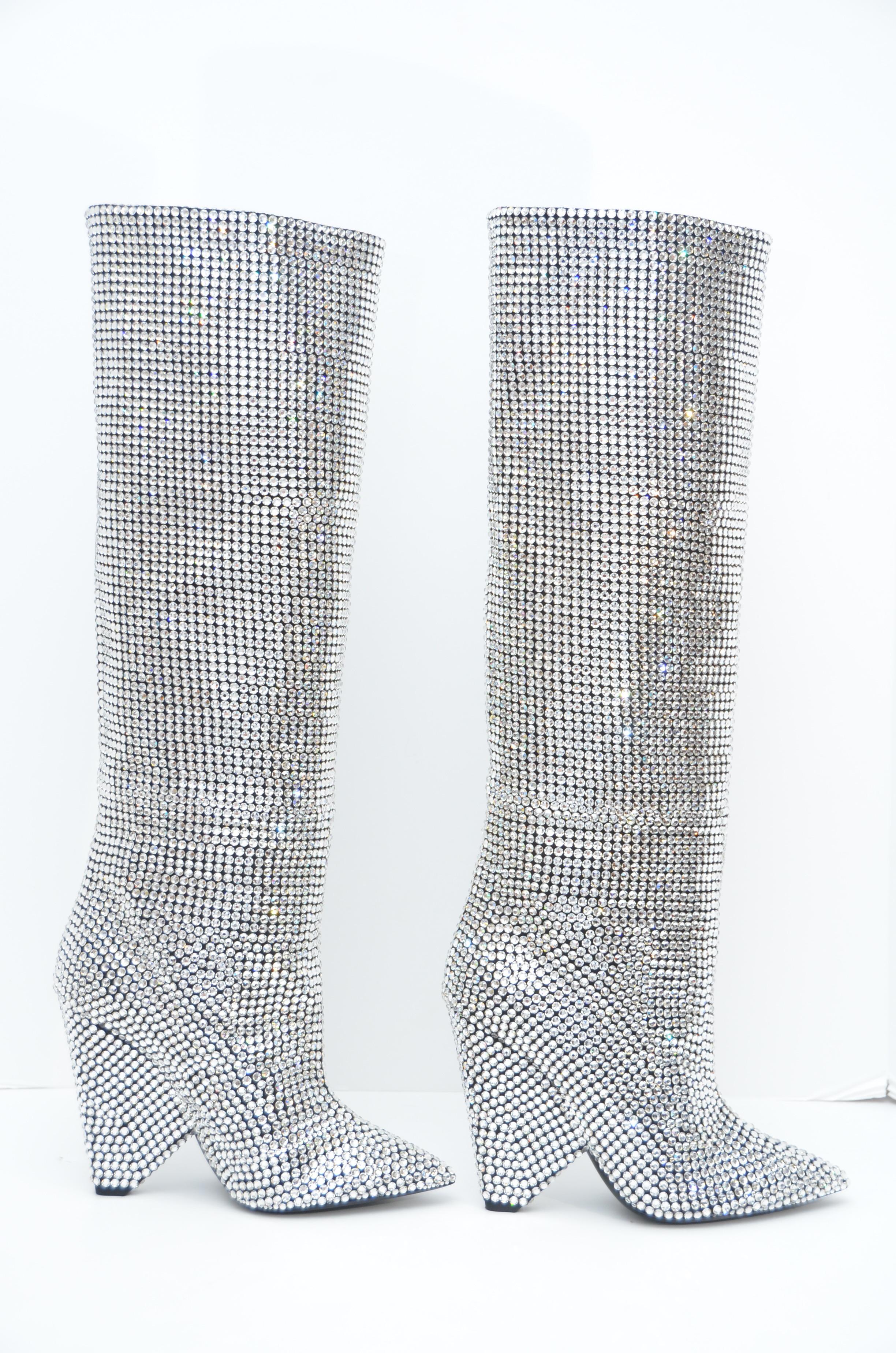 Women's or Men's Saint Laurent Niki Crystals Embellished  Boots Retailed $10, 000  NEW W Box  39