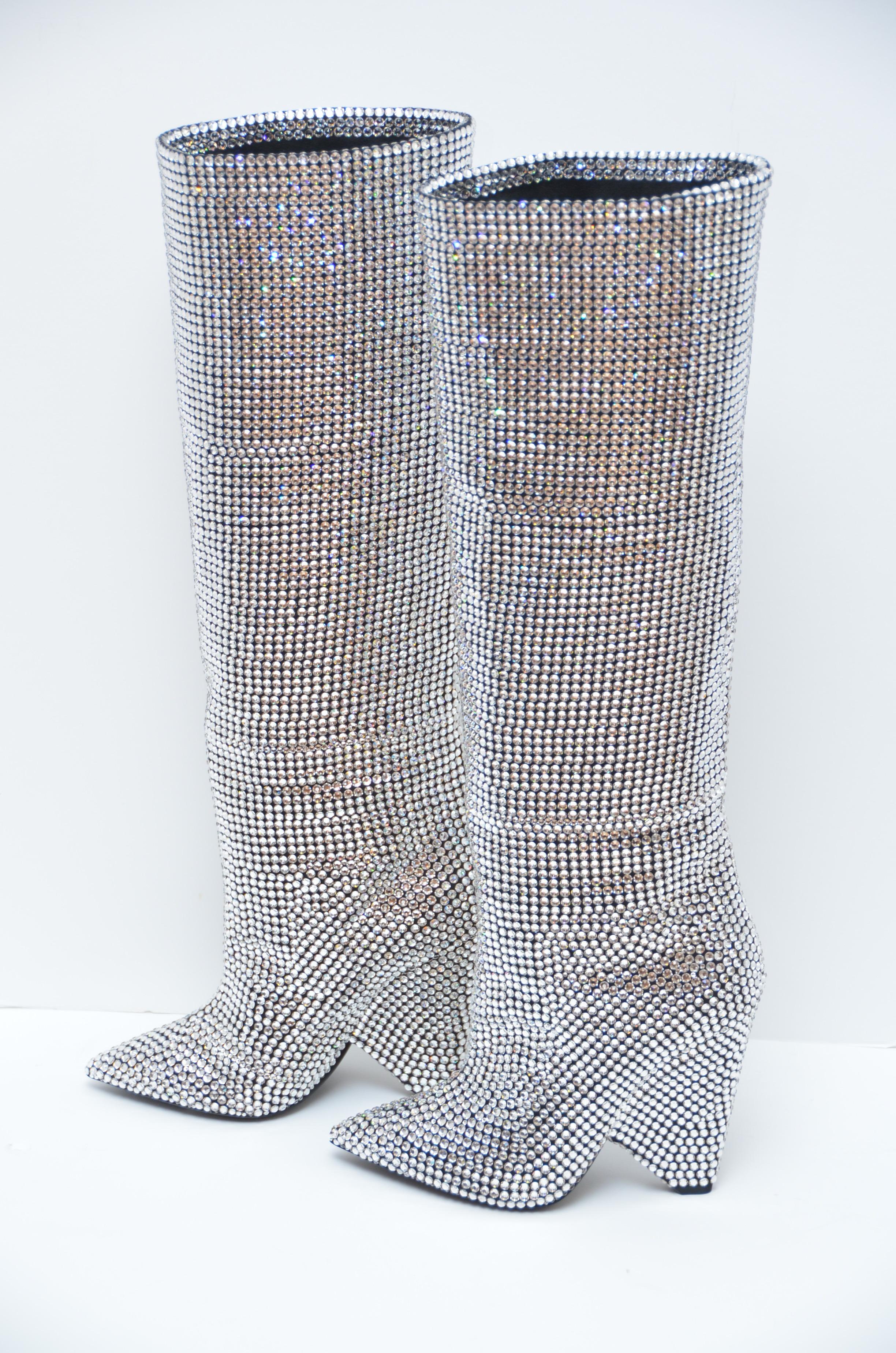 Saint Laurent Niki Crystals Embellished  Boots Retailed $10, 000  NEW W Box  39 1