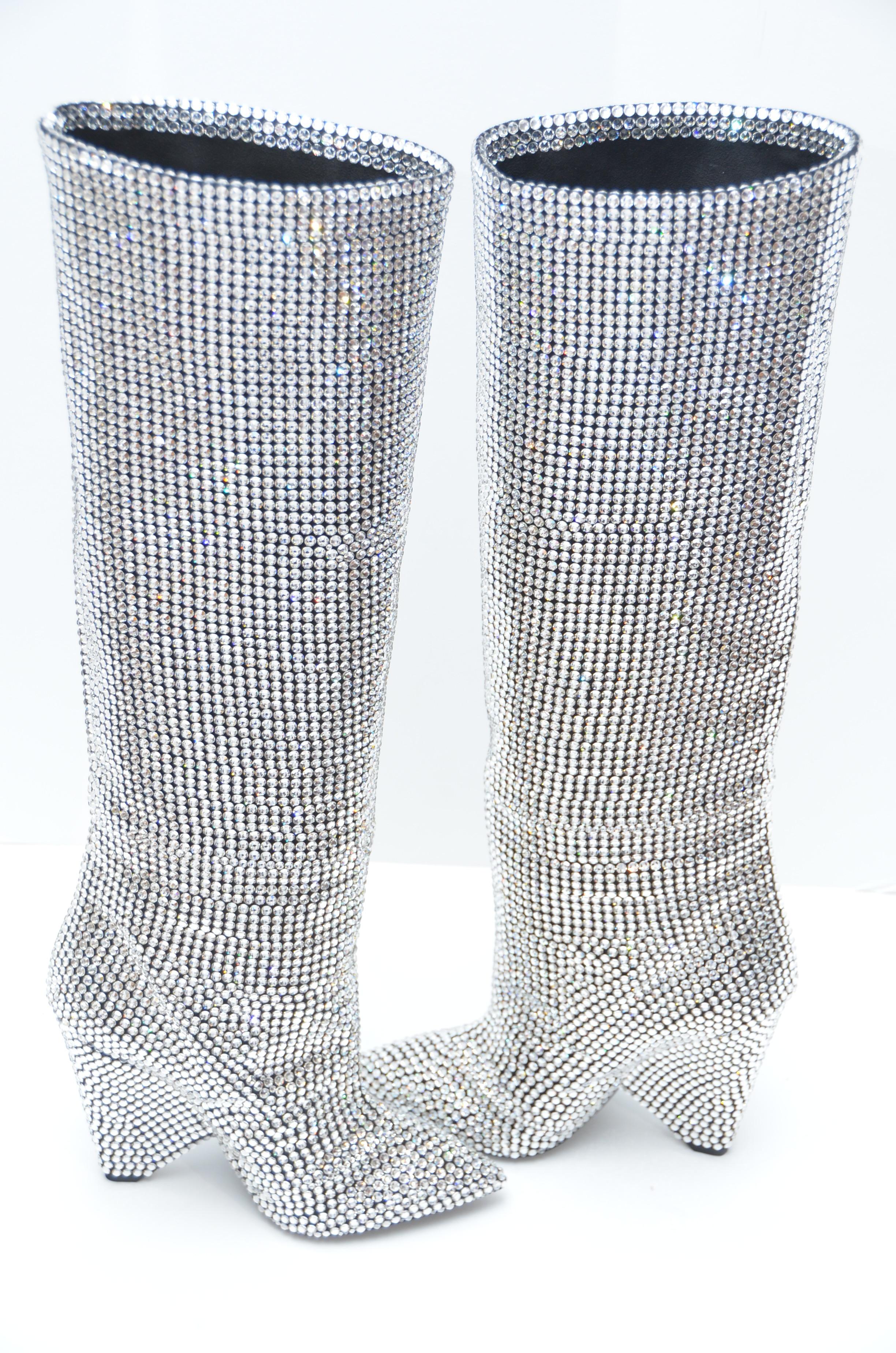 Saint Laurent Niki Crystals Embellished  Boots Retailed $10, 000  NEW W Box  39 5