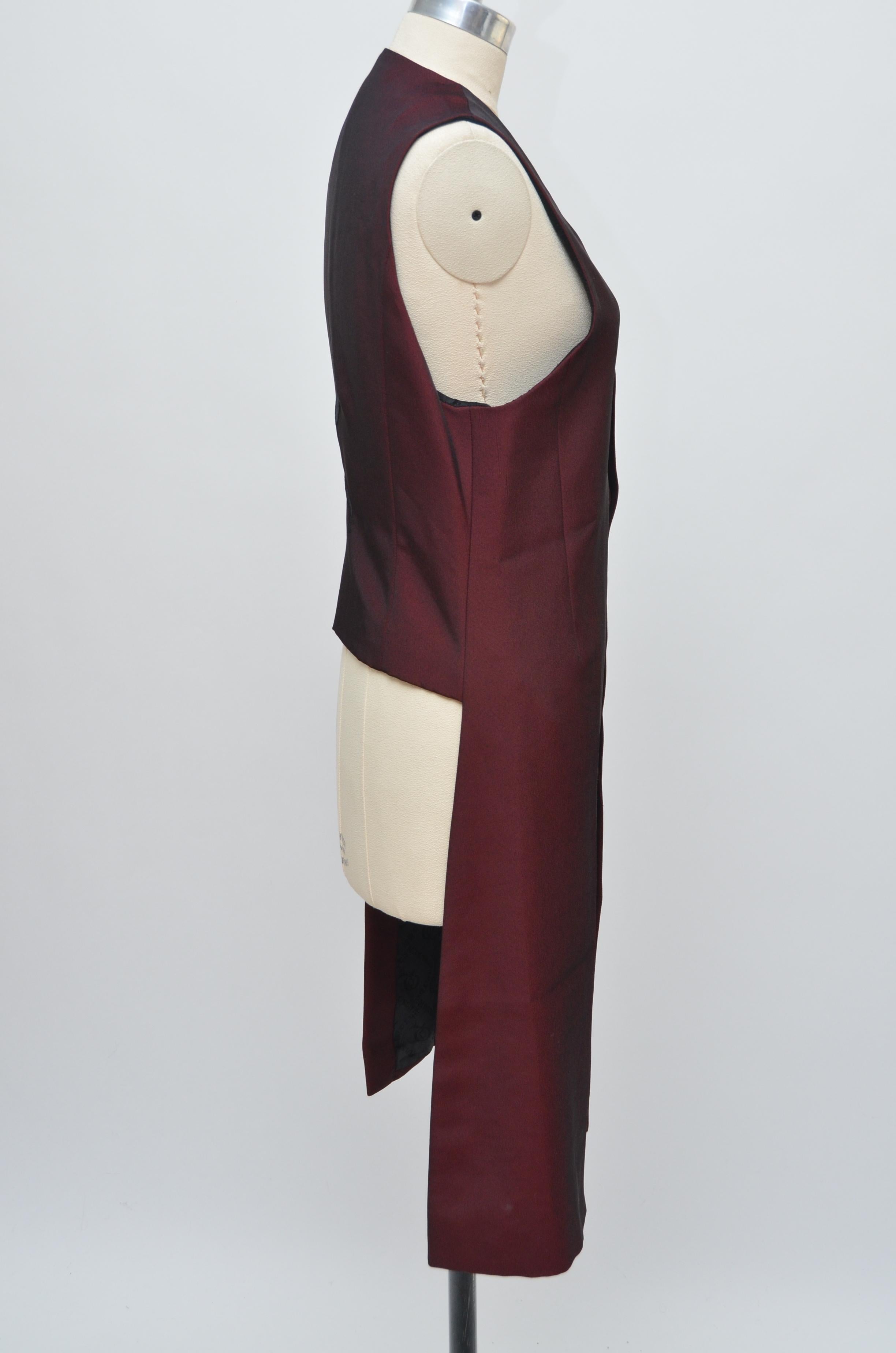Black Alexander McQueen Vintage Burgundy Long Embroidered Vest Jacket  