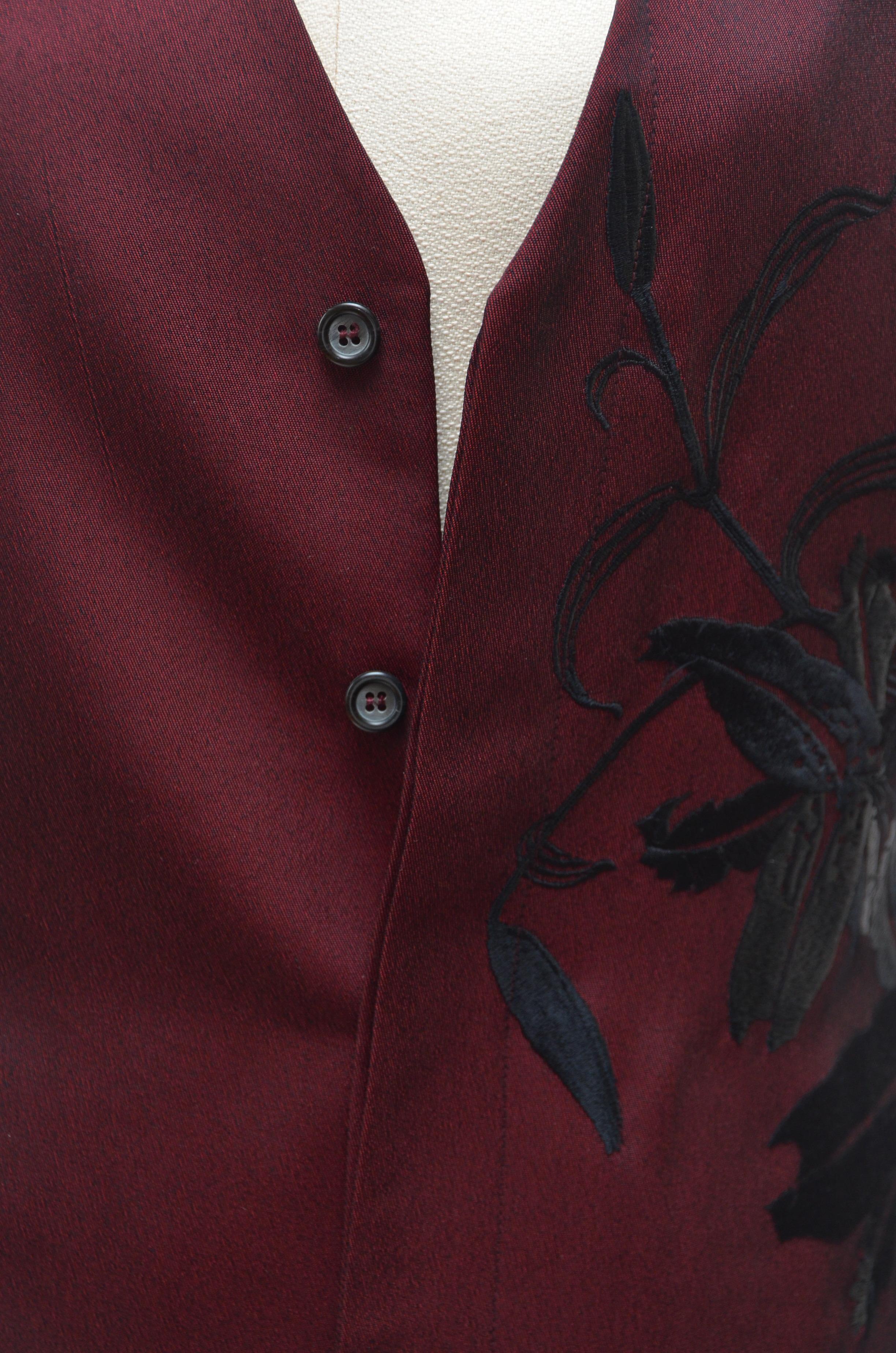 Alexander McQueen Vintage Burgundy Long Embroidered Vest Jacket   1