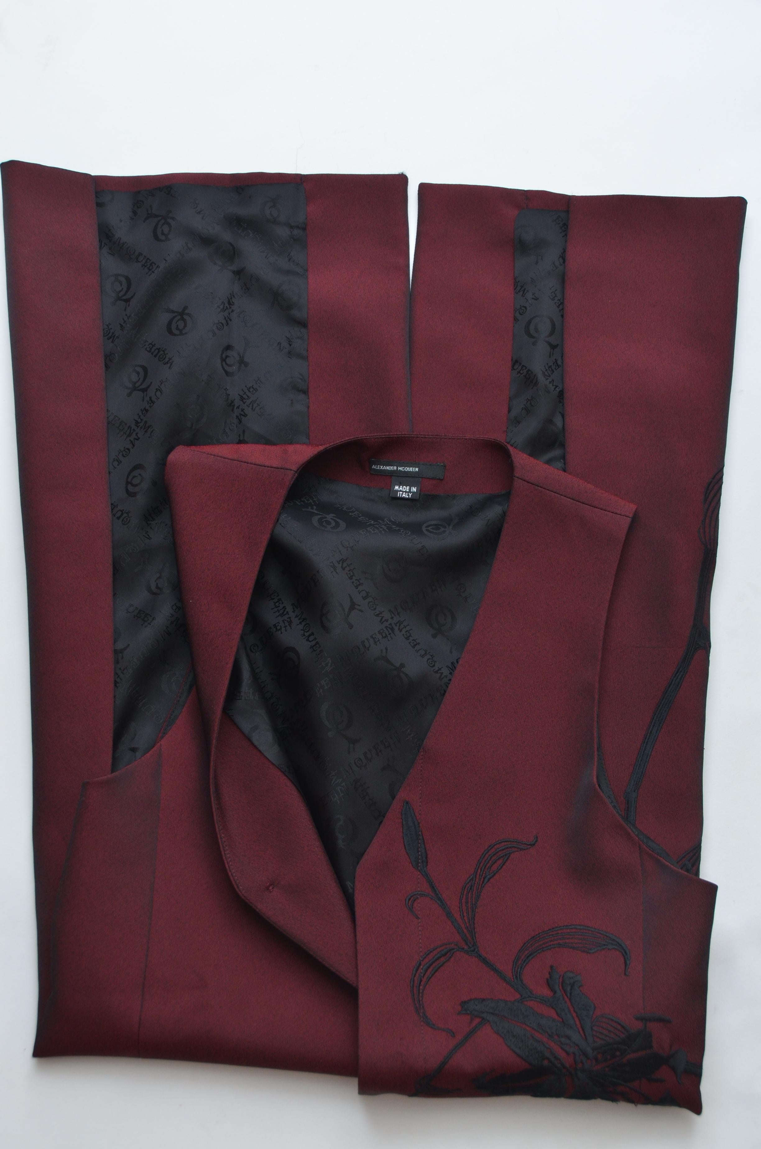 Alexander McQueen Vintage Burgundy Long Embroidered Vest Jacket   2