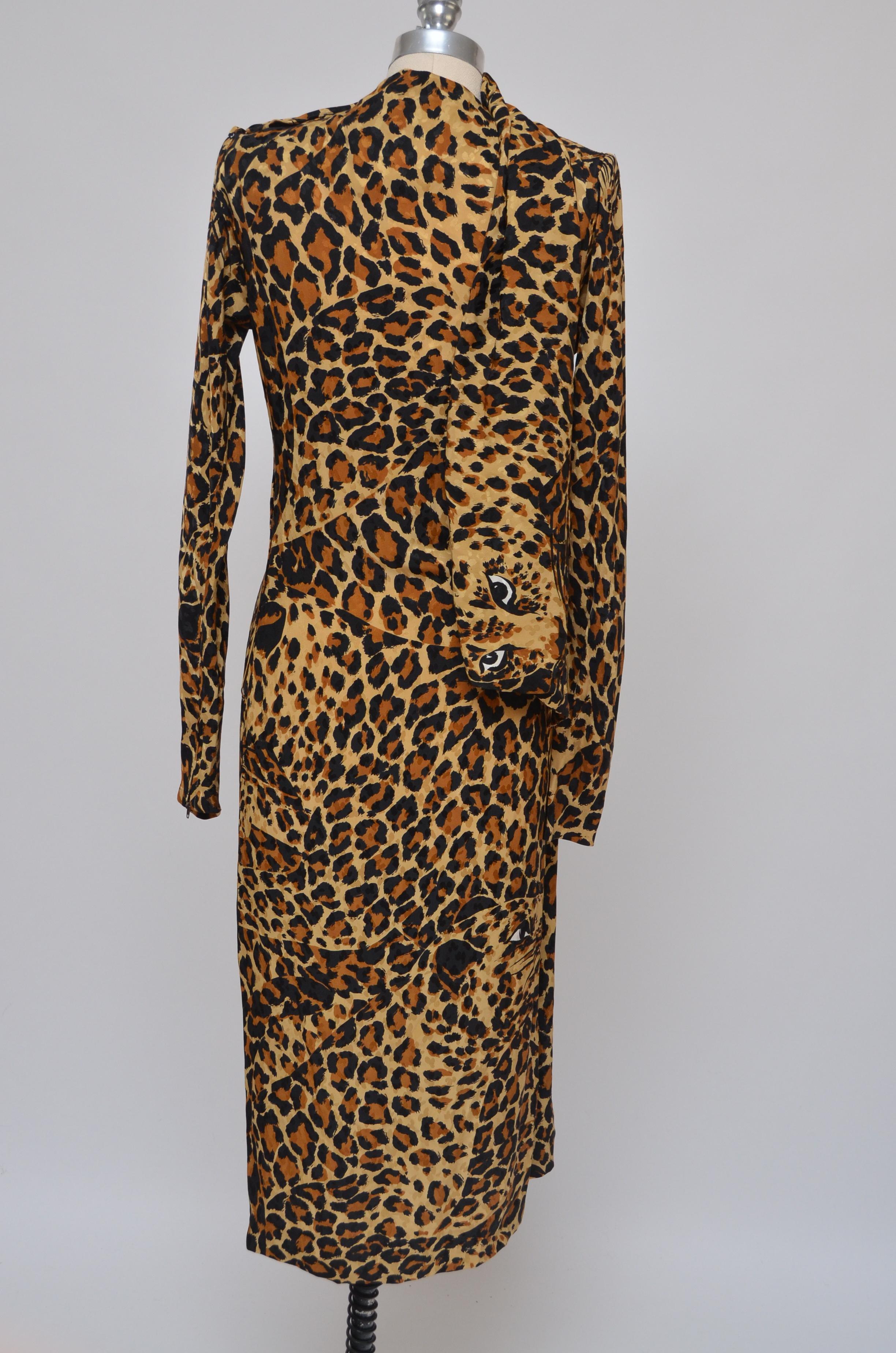Women's Yves Saint Laurent Rive Gauche Cheetah Silk Dress, 1980s NEW With Tags