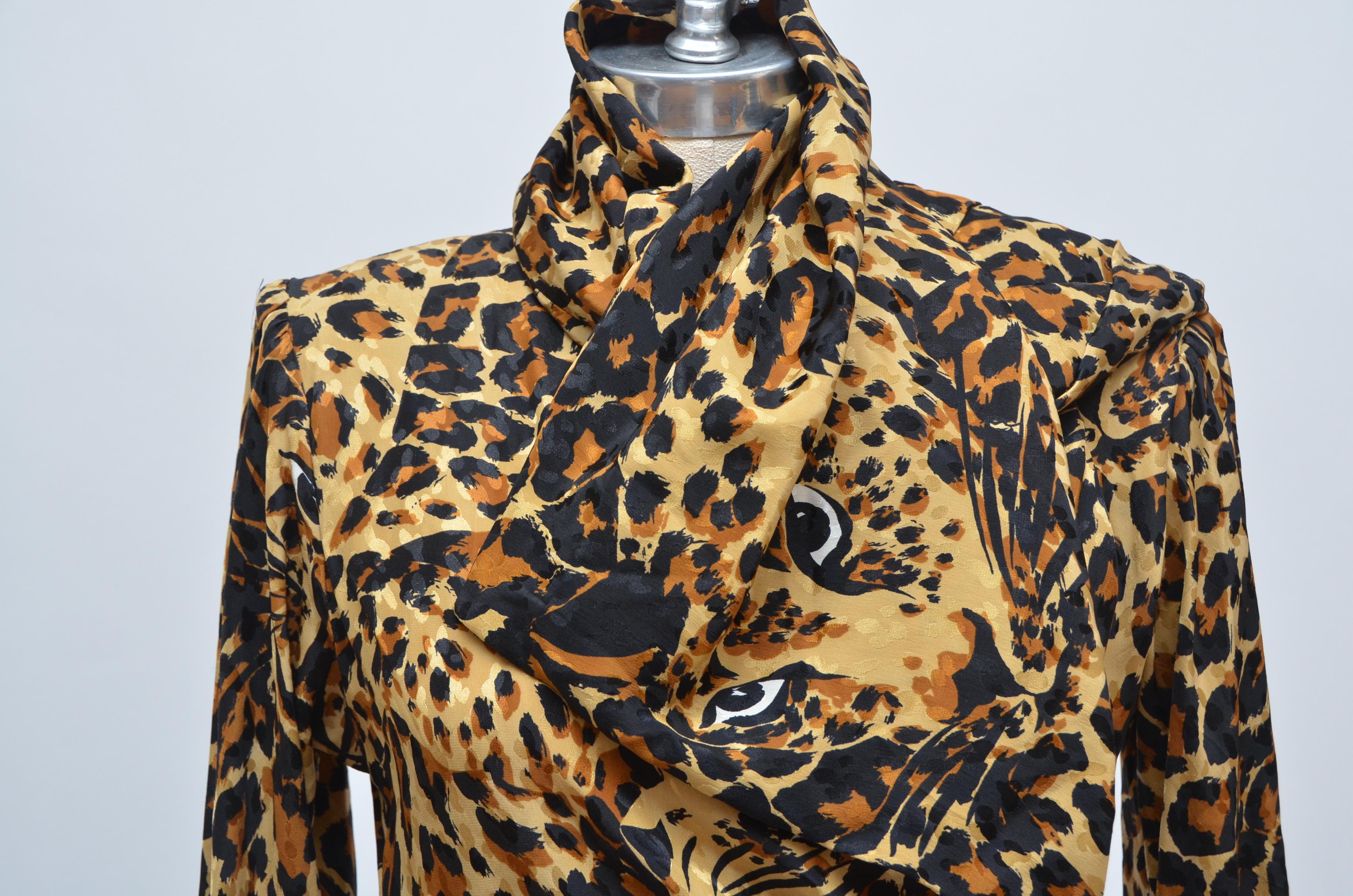 Yves Saint Laurent Rive Gauche Cheetah Silk Dress, 1980s NEW With Tags 2