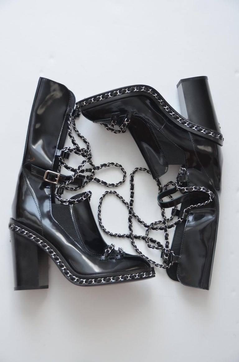 CHANEL Chain Boots Runway 37.5 Mint Retail Price Approx. $4300