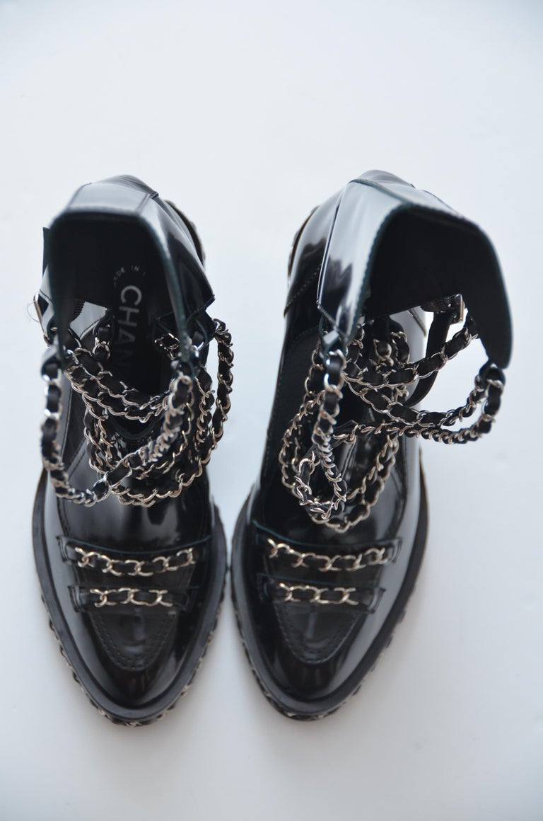 CHANEL Chain Boots Runway 37.5 Mint Retail Price Approx. $4300