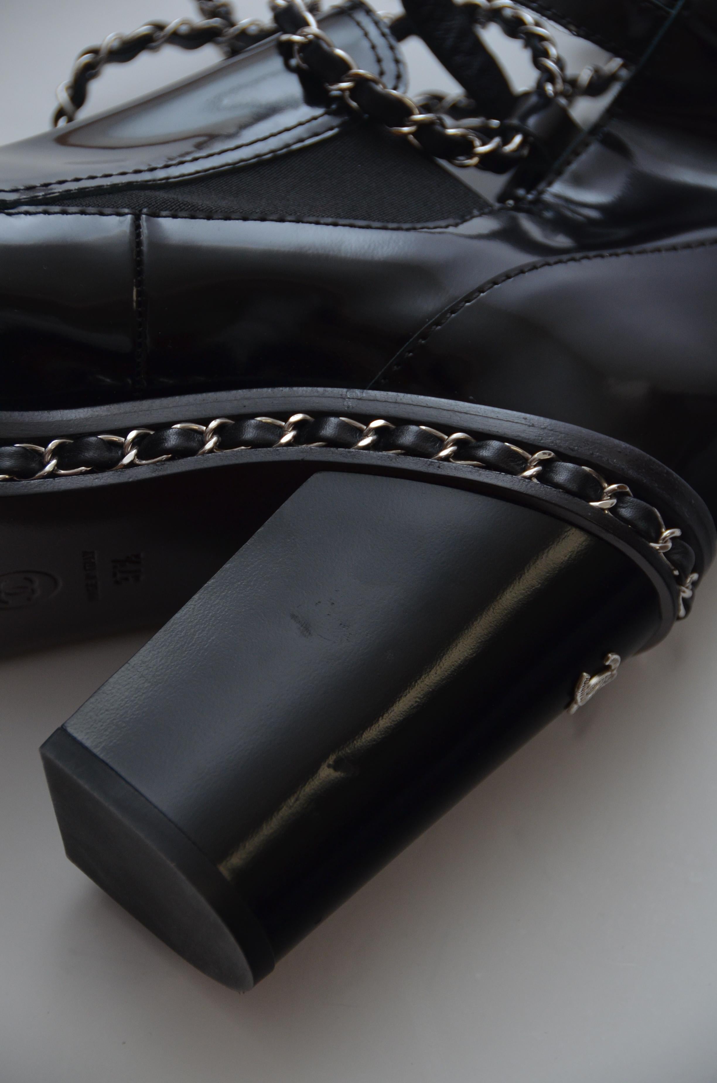 Black CHANEL Chain Boots Runway 37.5  Mint Retail Price Approx. $4300