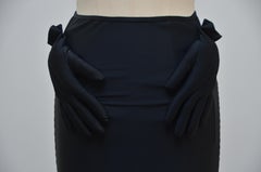 Comme Des Garcons Black Spandex Pencil Skirt With Embossed Gloves AW 2007  S