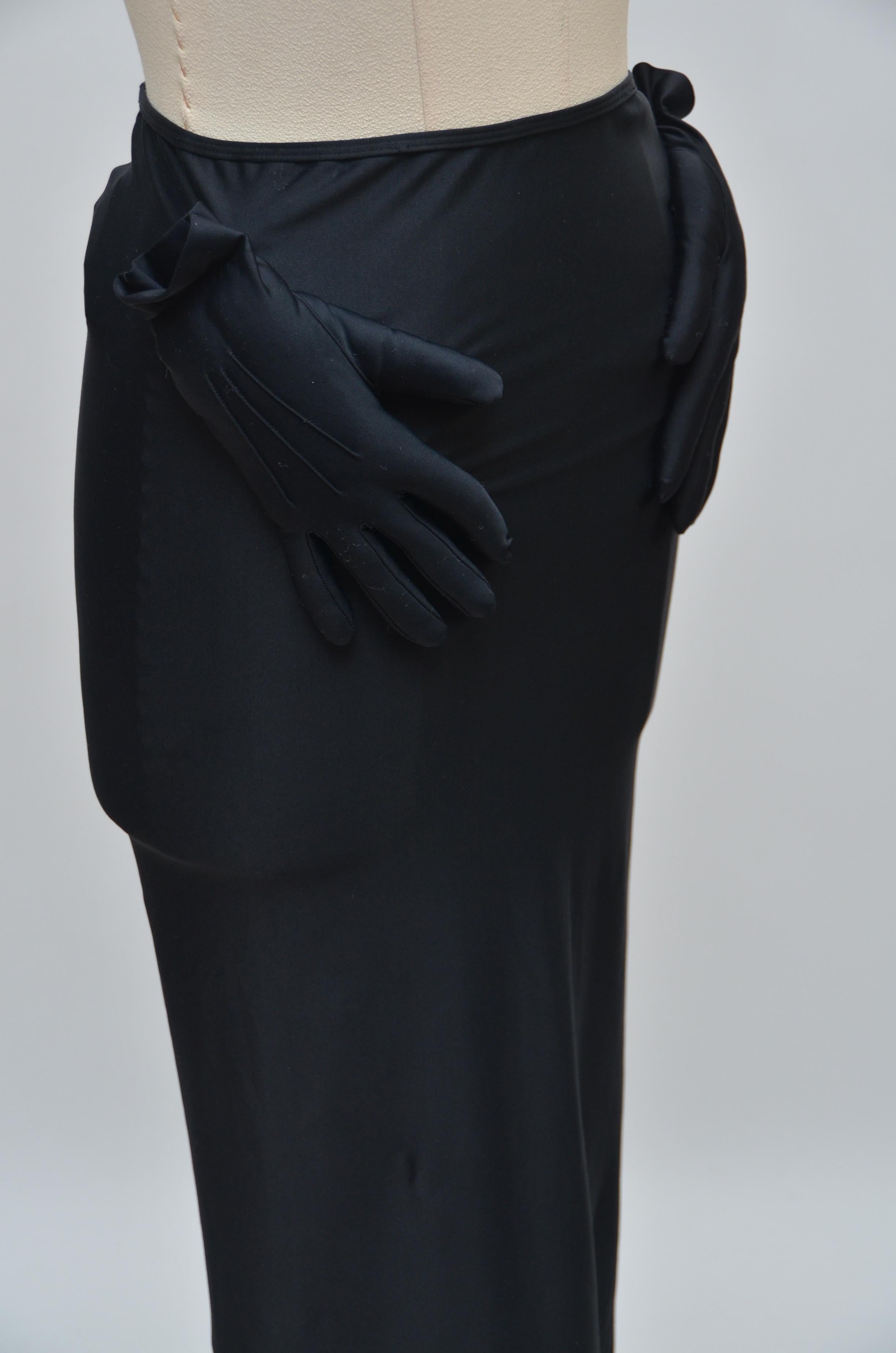 Women's Comme Des Garcons Black Spandex Pencil Skirt With Embossed Gloves AW 2007  S