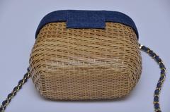 Vintage CHANEL Straw Raffia Denim Top Handbag Mint