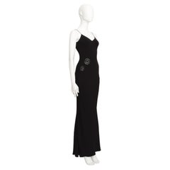 John Galliano A/W 2000 Bias Cut Black Crepe Slip Dress with Crochet Applique