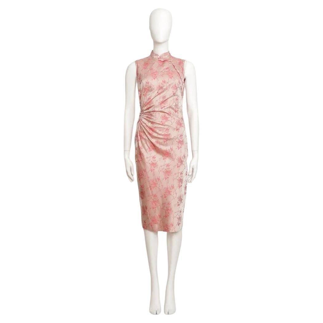 Abito Cheongsam di Prada con motivo floreale di foglie di bambù in seta rosa - 42 IT in vendita