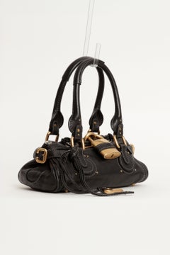Chloe Paddington Mini Shoulder Bag in Black Leather and Brass Hardware