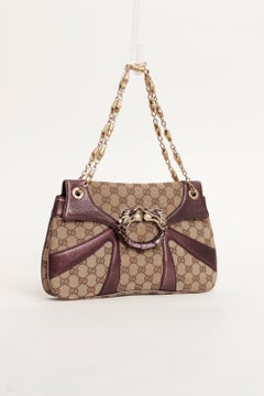 Gucci Tom Ford 2004 Crystal Dragon Bag in GG Monogram Purple Metallic Leather
