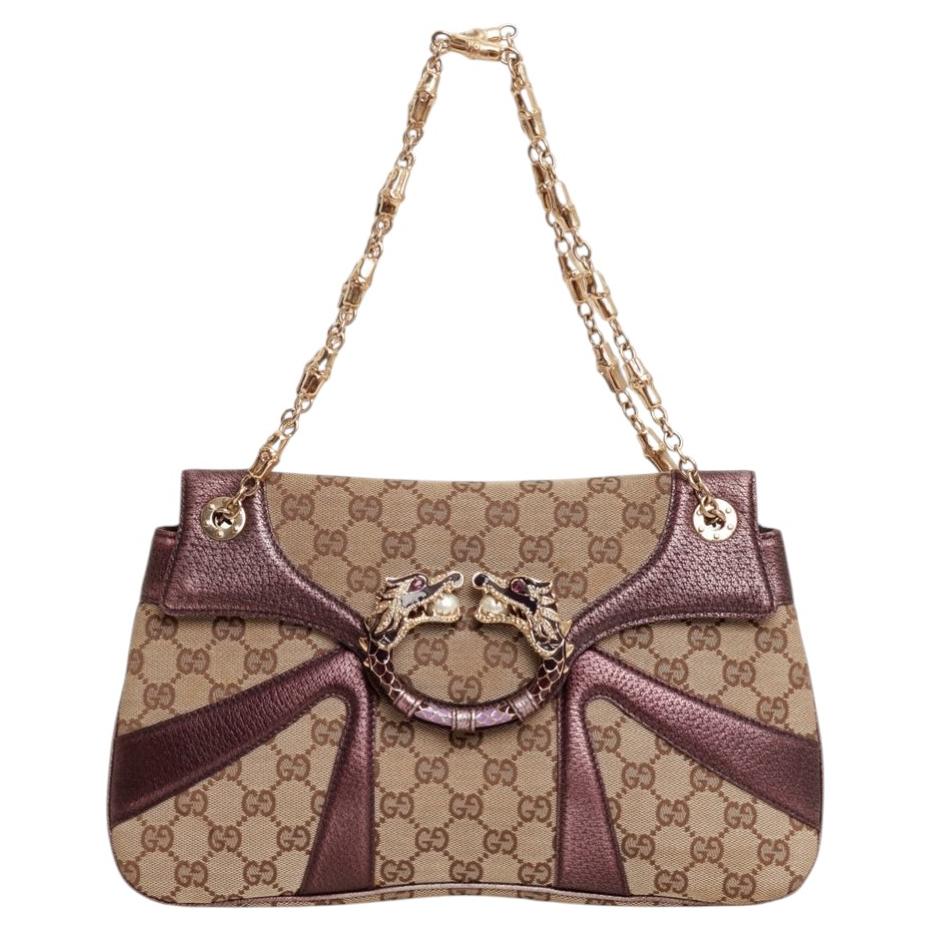 Sac « Crystal Dragon » Gucci Tom Ford 2004 en cuir métallisé violet à motif GG Monogram