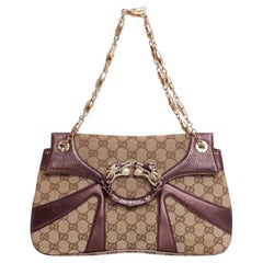 Gucci Tom Ford 2004 Crystal Dragon Bag in GG Monogram Purple Metallic Leather