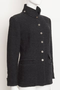 Chanel A/W 2002 Euro Collection Green Black Tweed Jacket w/ Detachable Collar