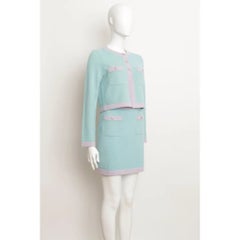 Chanel 24C Cashmere Cardigan and Skirt Set in Pastel Blue and Purple